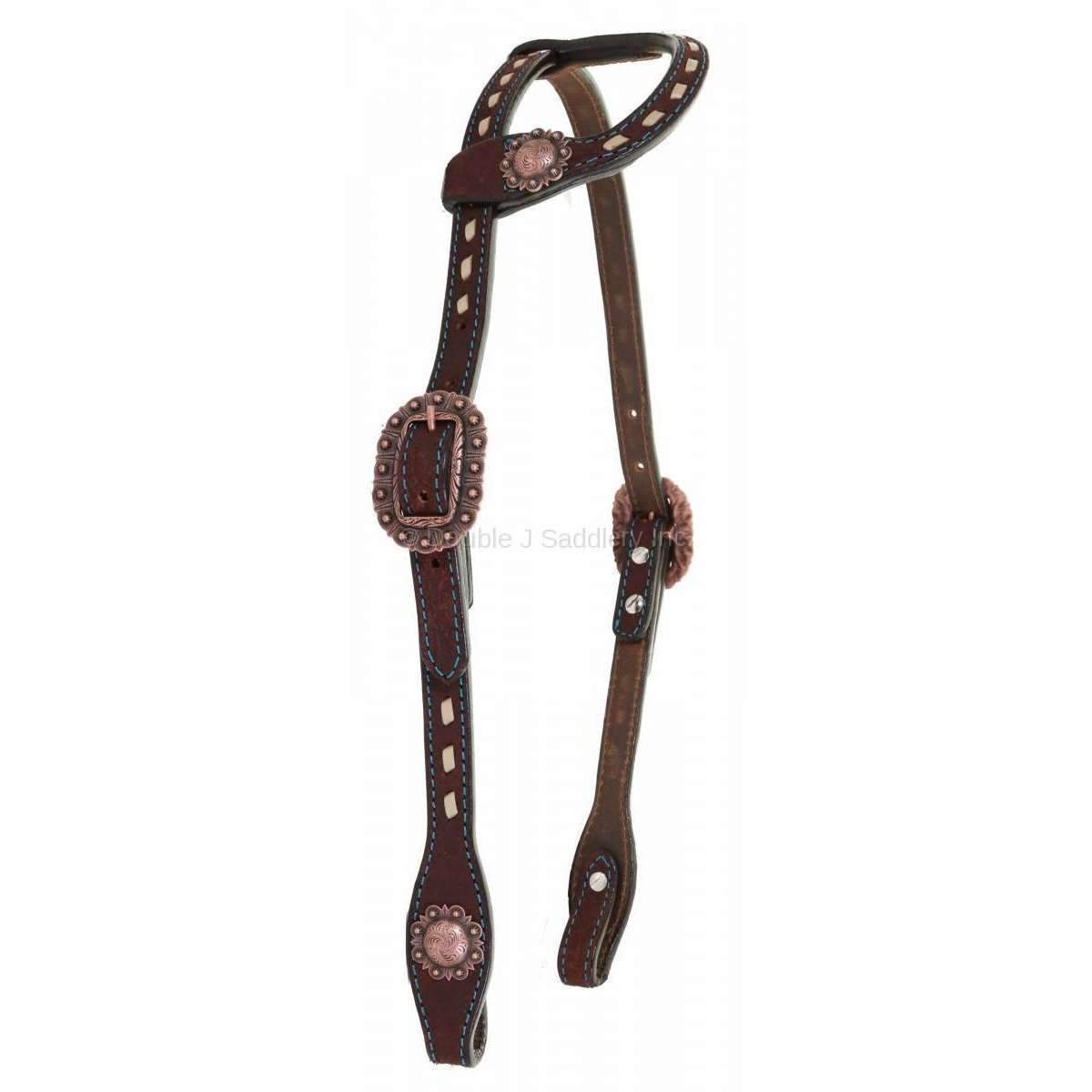H931 - Brown Rough Out Buck Stitched Single Ear Headstall - Double J Saddlery