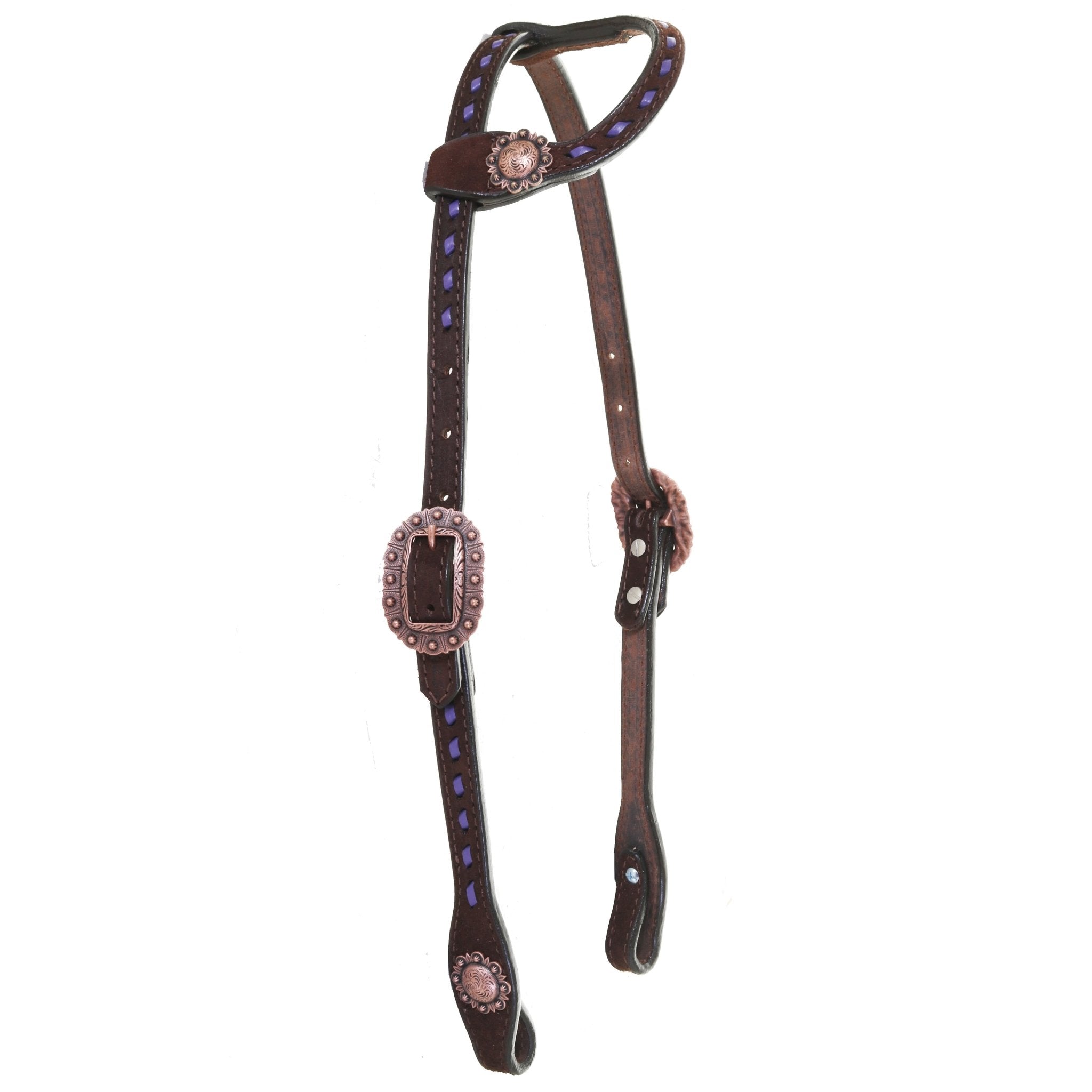 H931D - Brown Rough Out Buck Stitched Single Ear Headstall - Double J Saddlery