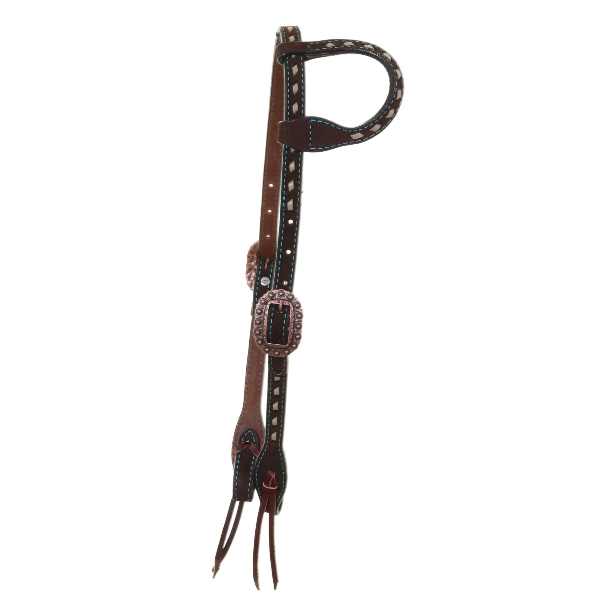 H931L - Brown Rough Out Buck Stitched Single Ear Headstall - Double J Saddlery