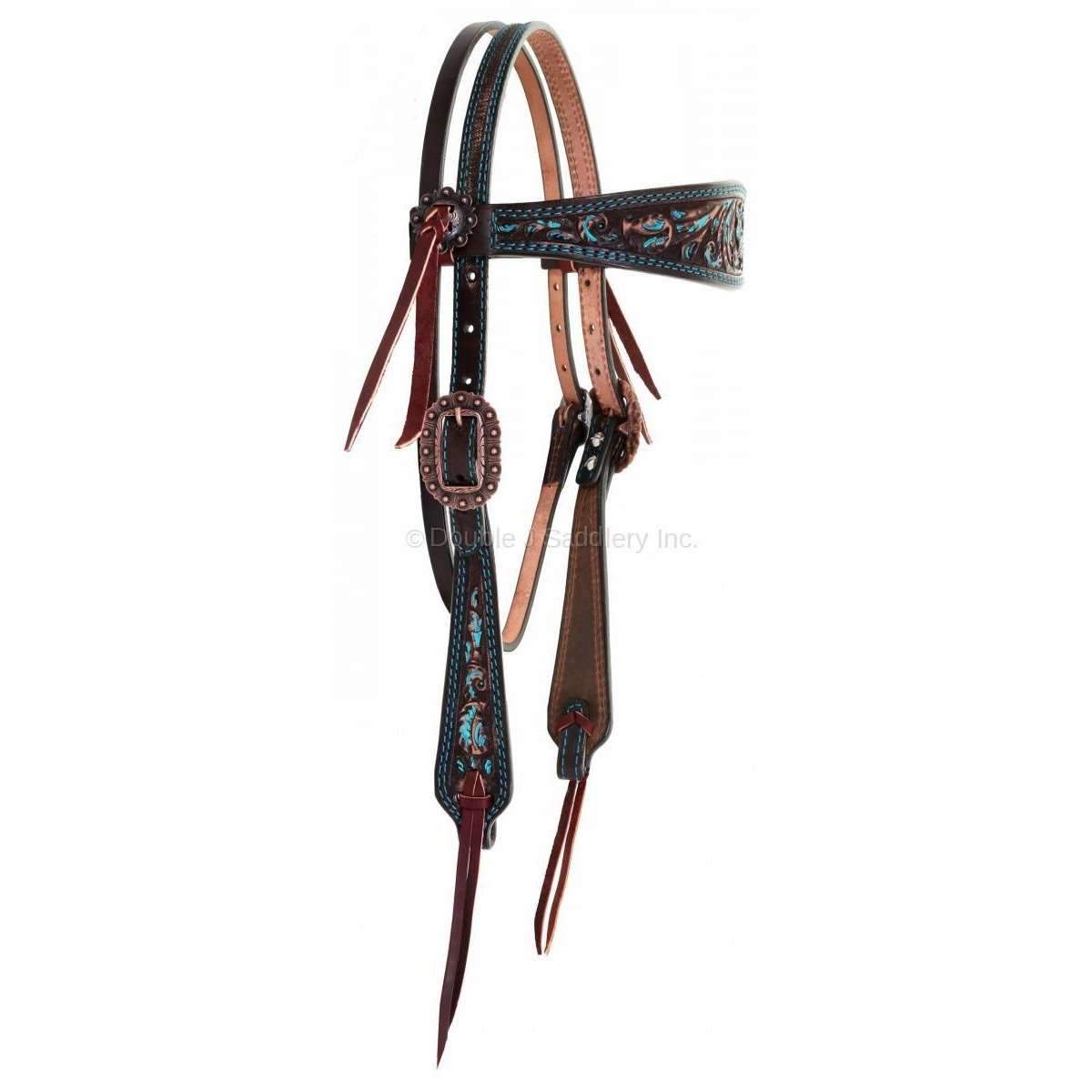 H937 - Brown Vintage and Tooled Painted Headstall - Double J Saddlery