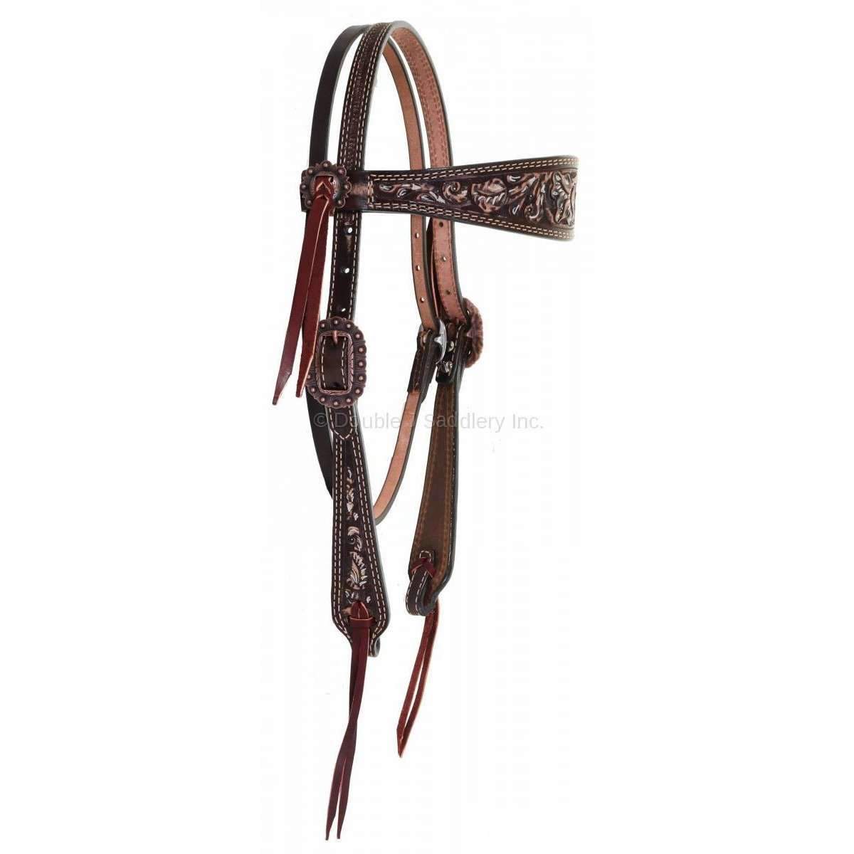 H938 - Brown Vintage Tooled and Painted Headstall - Double J Saddlery