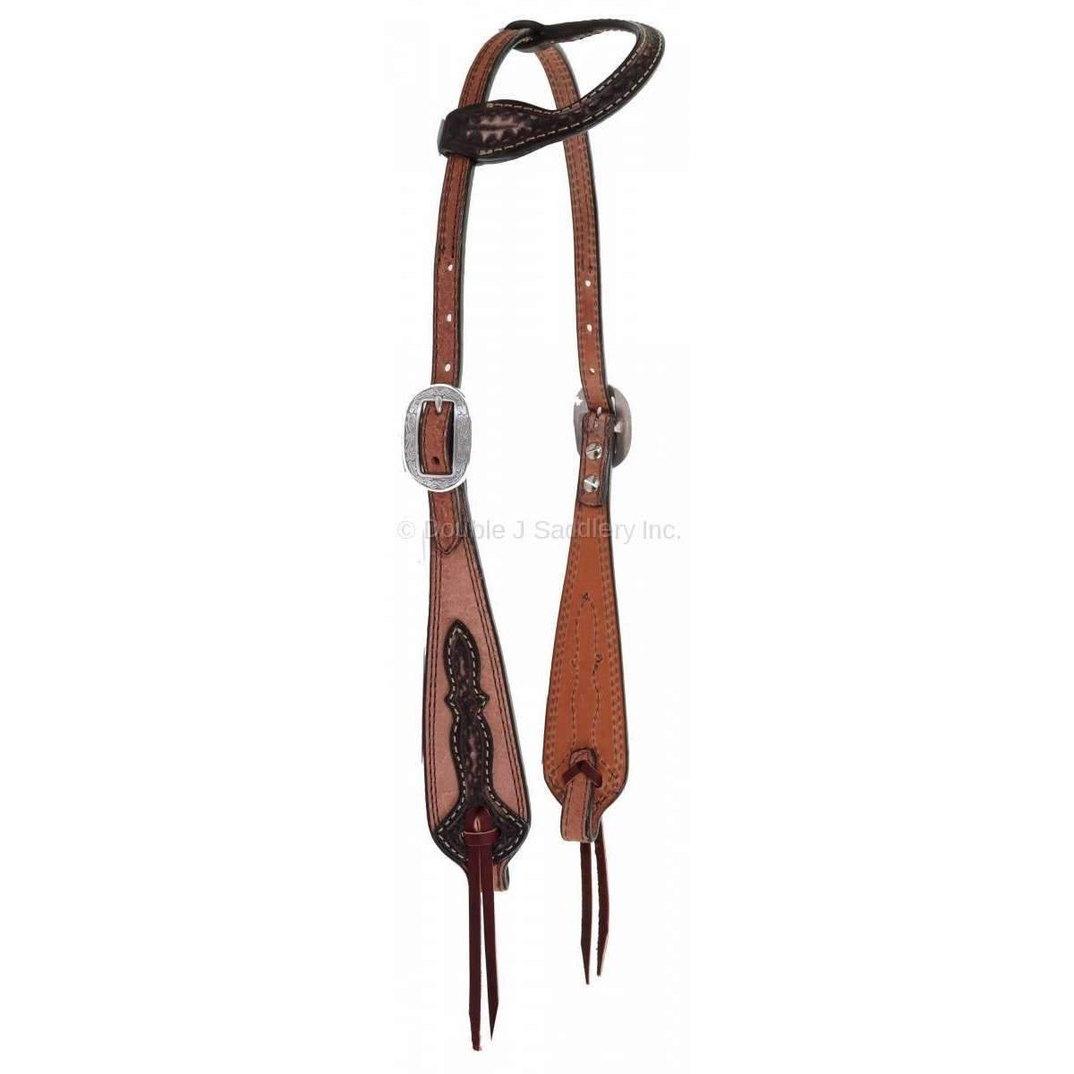 H944B - Natural Rough Out Tooled Single Ear Headstall - Double J Saddlery