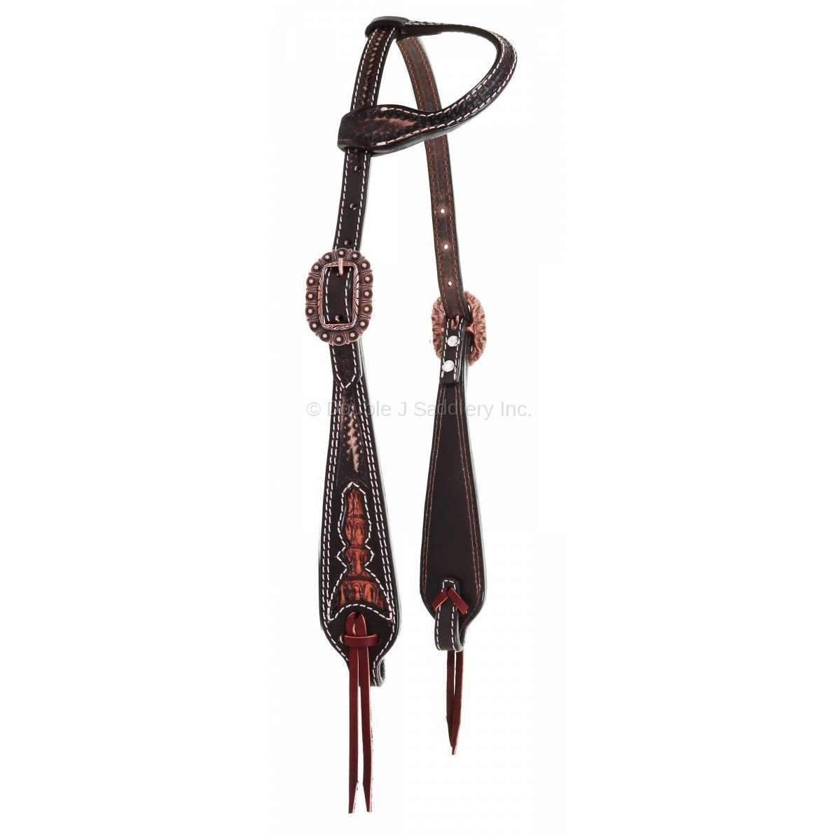 H960C - Brown Vintage Gator Inlay Single Ear Headstall - Double J Saddlery