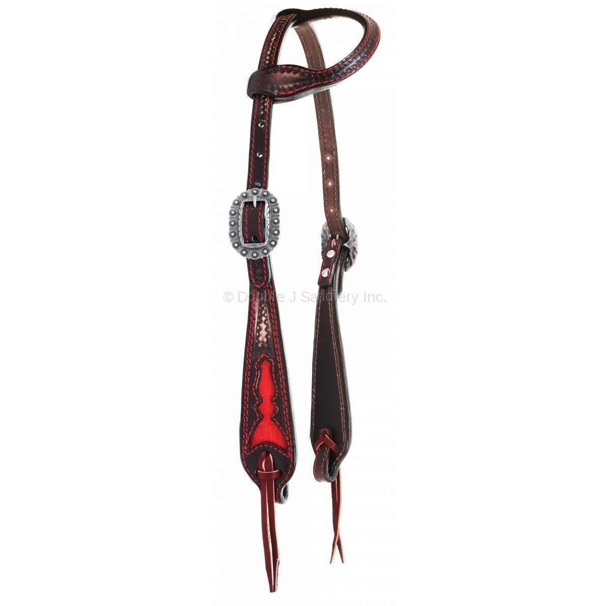 H960E - Brown Vintage Gator Inlay Single Ear Headstall - Double J Saddlery