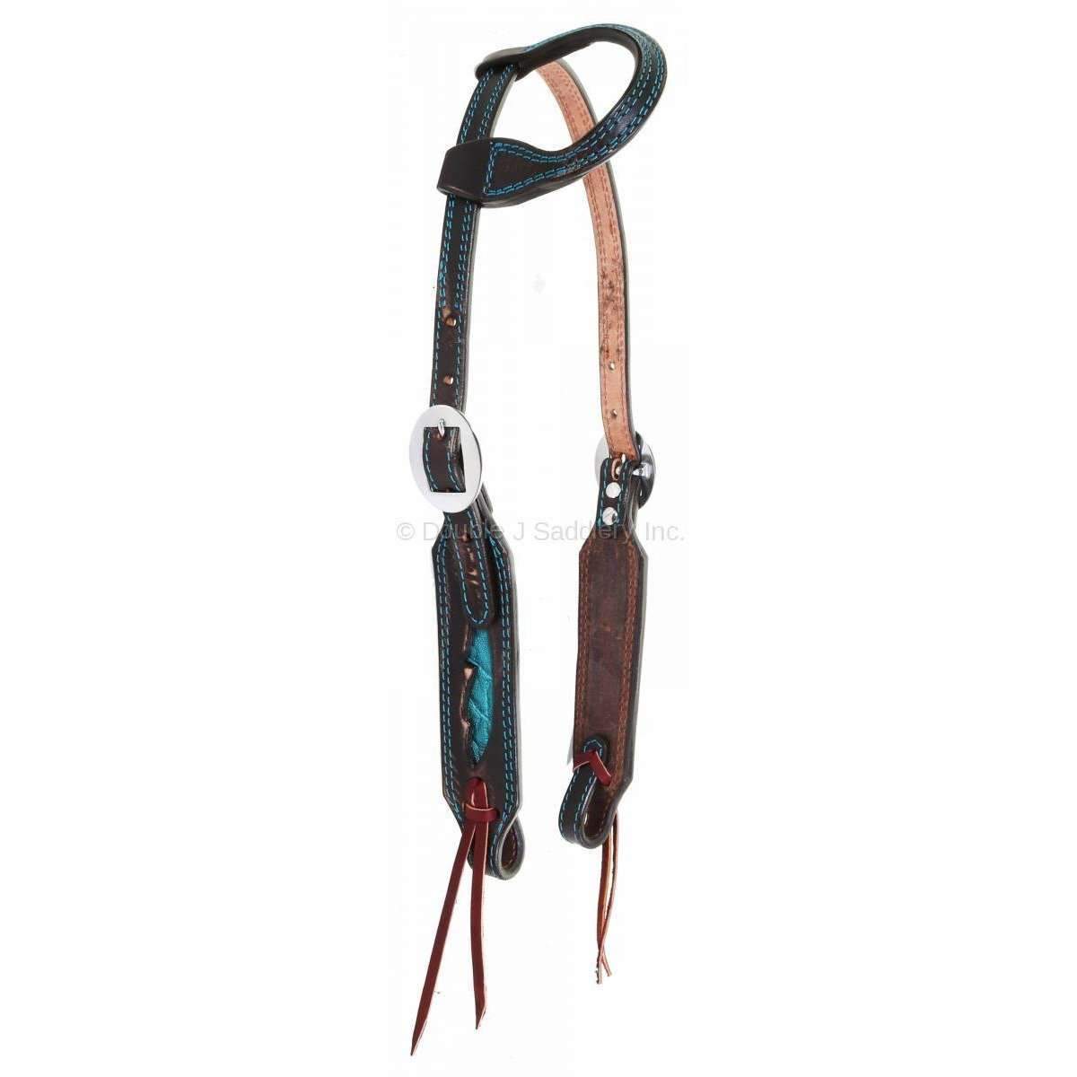H967 - Brown Vintage Elephant Inlay Single Ear Headstall - Double J Saddlery