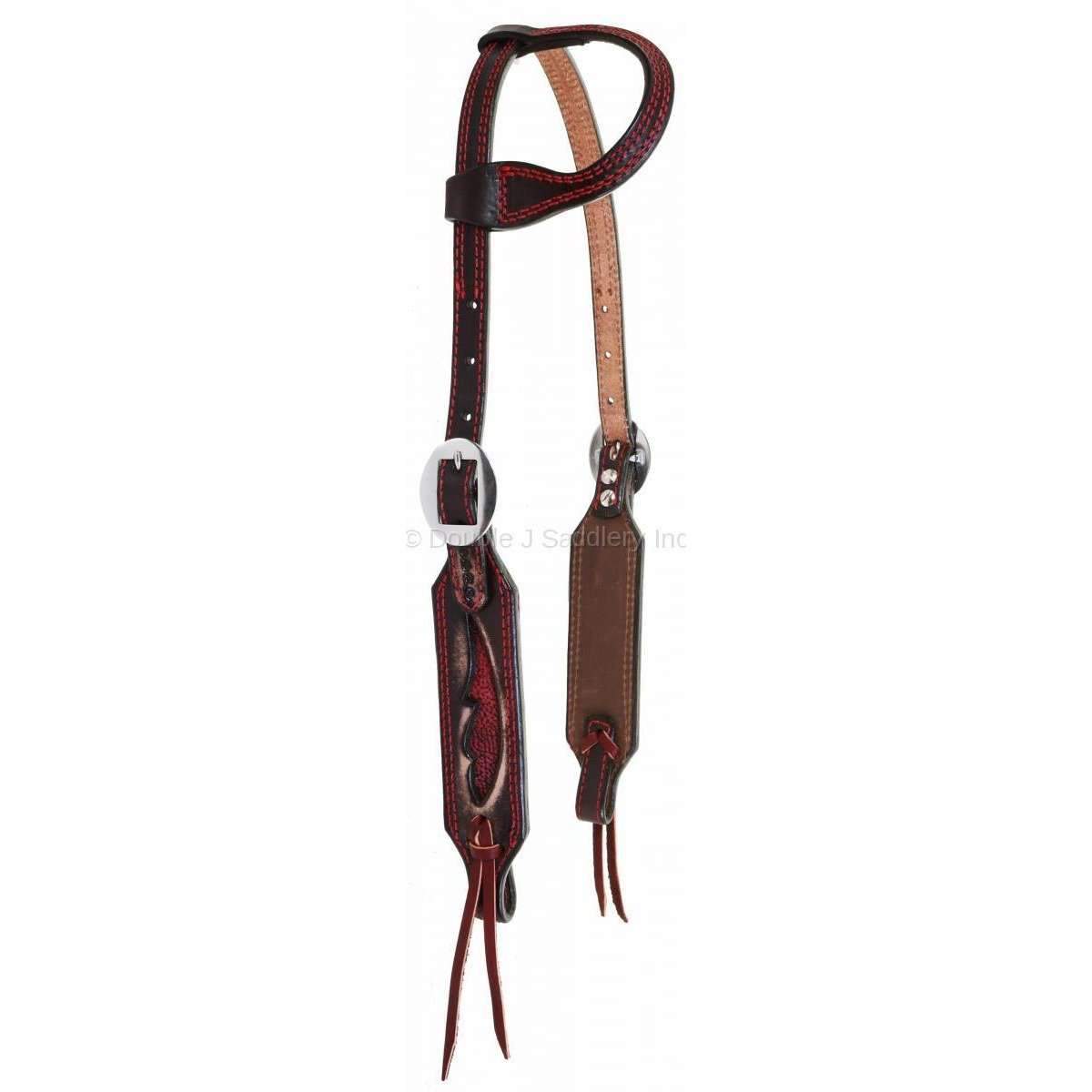 H967A - Brown Vintage Giraffe Inlay Single Ear Headstall - Double J Saddlery