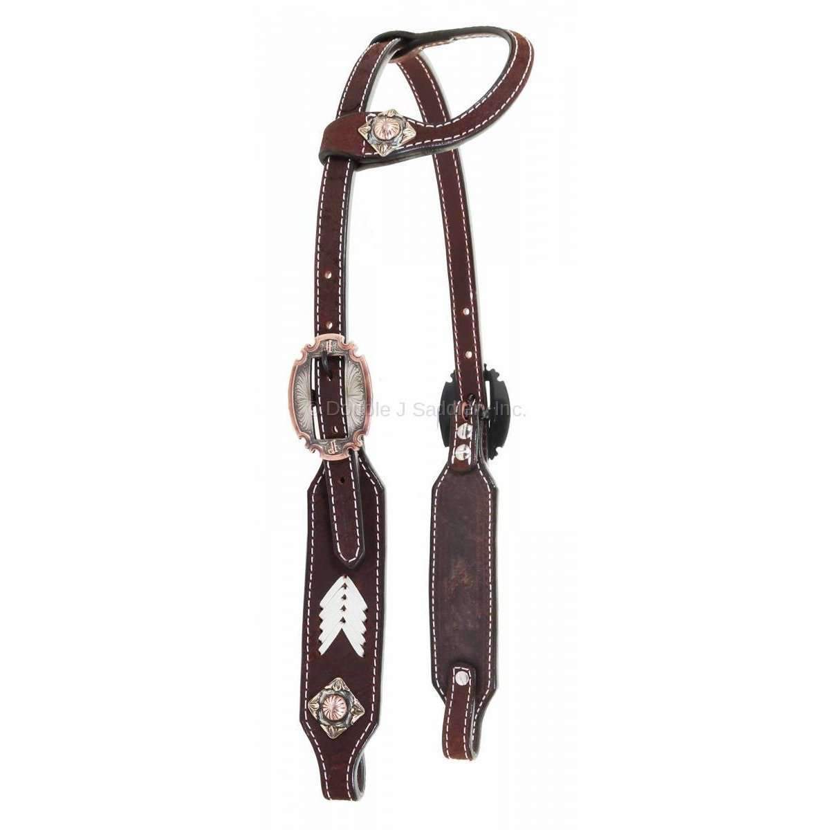 H982 - Brown Rough Out Arrow Design Single Ear Headstall - Double J Saddlery