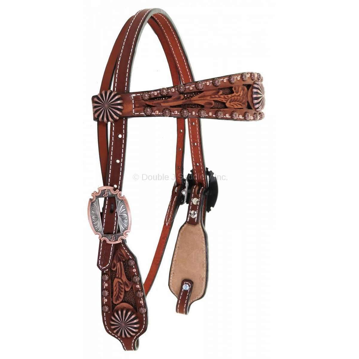 H991 - Cherry Wood Finish Inlayed Headstall - Double J Saddlery
