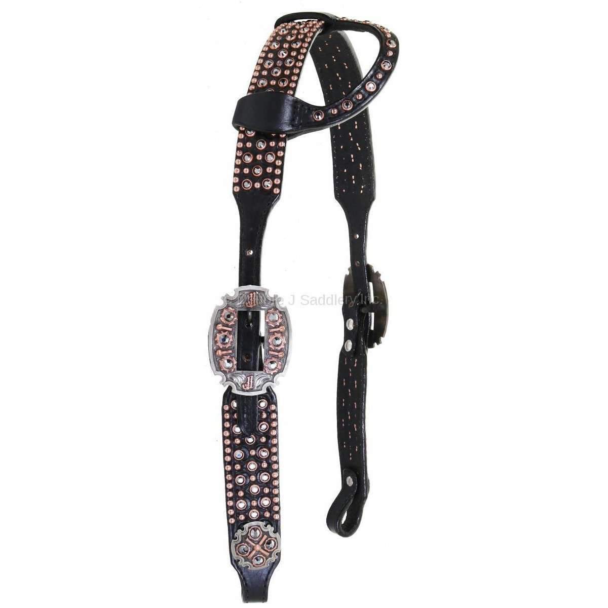 H998 - Black Leather Crystal Single Ear Headstall - Double J Saddlery