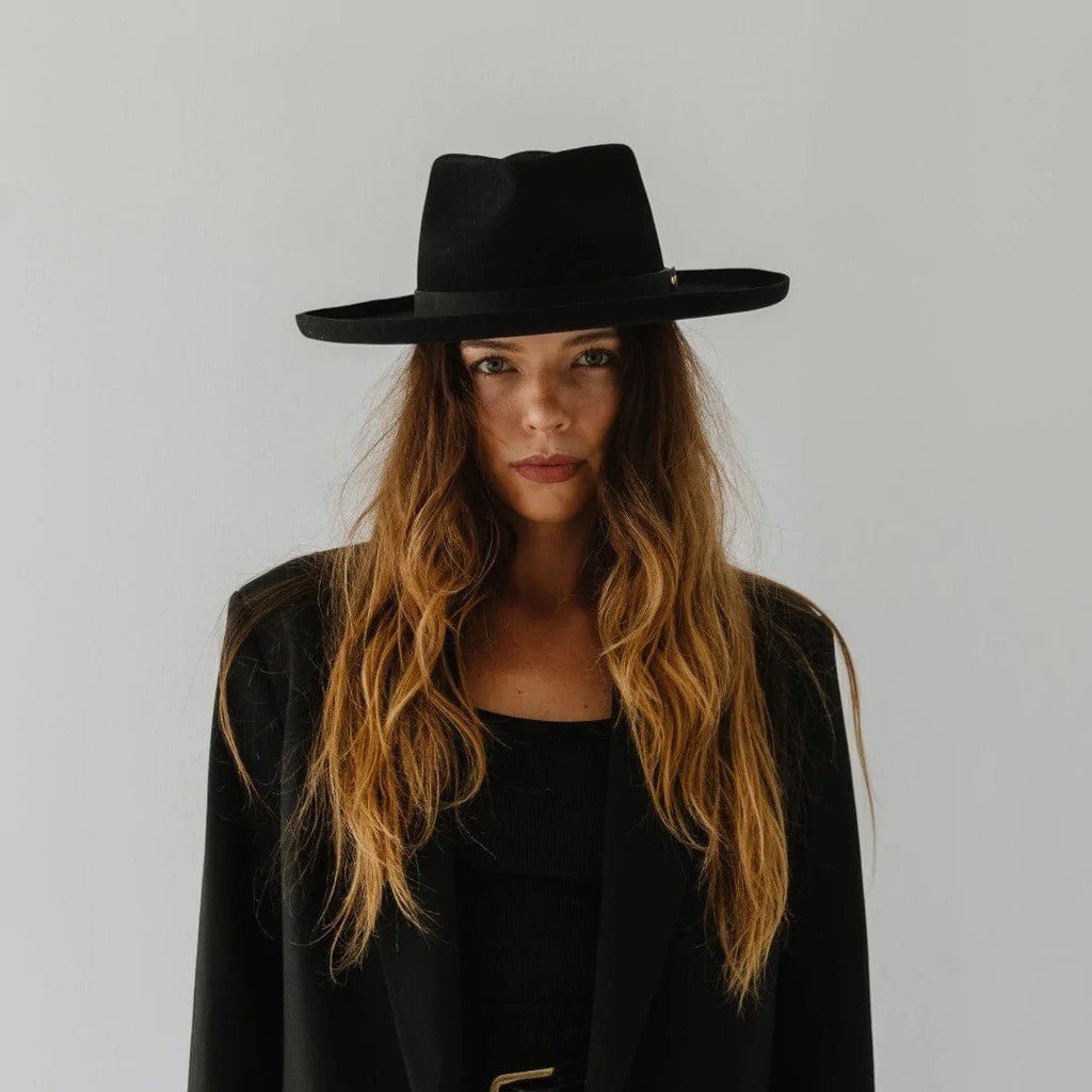 HAT30 - The Luca - Pencil Brim Teardrop Fedora - Black - Double J Saddlery