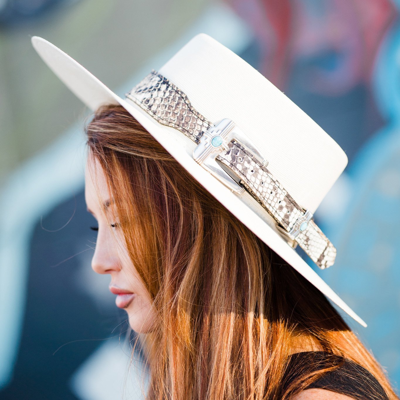 HATB01 - Cobra Snake Print Leather Hat Band - Double J Saddlery