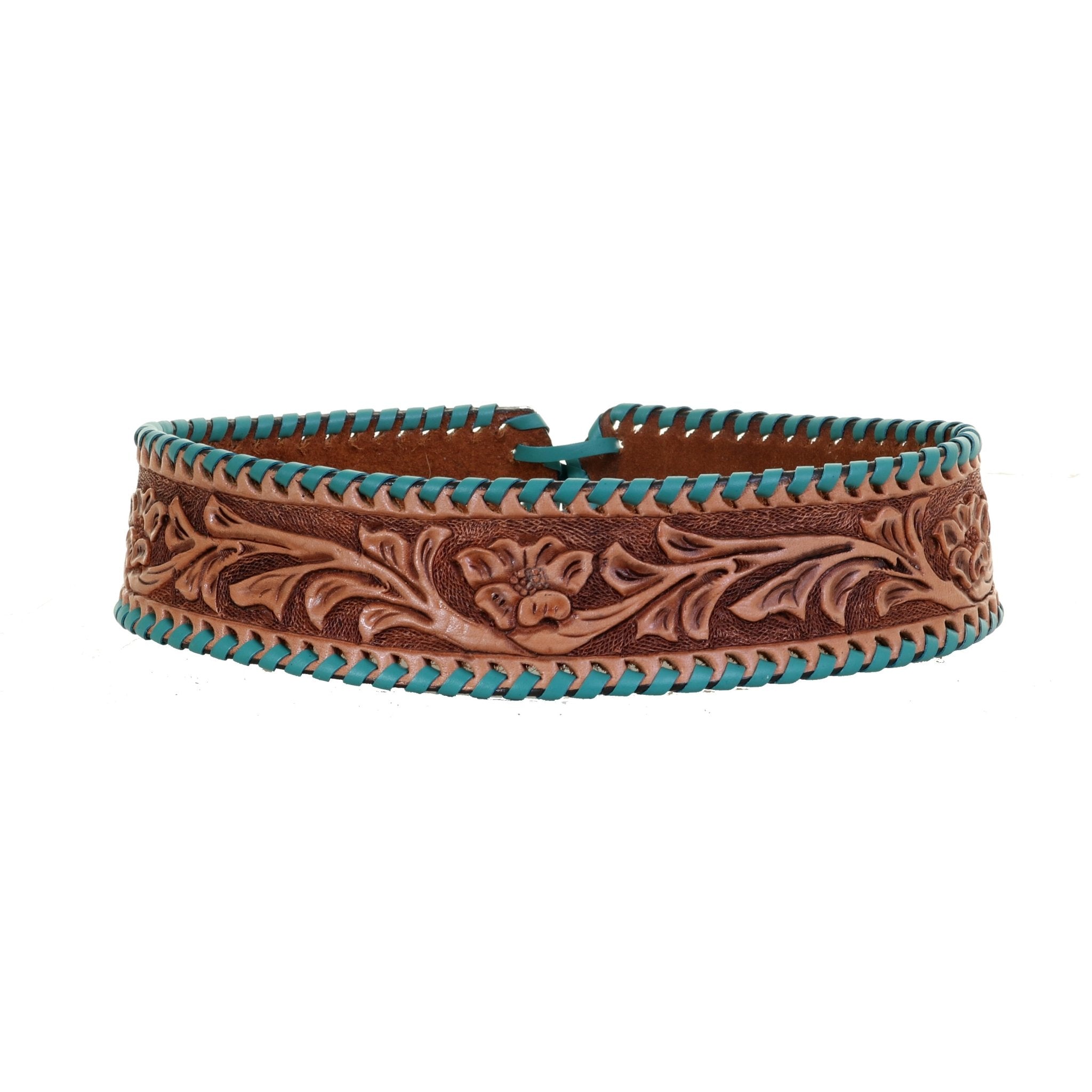 HATB02 - Floral Tooled Antique Finish Hat Band - Double J Saddlery