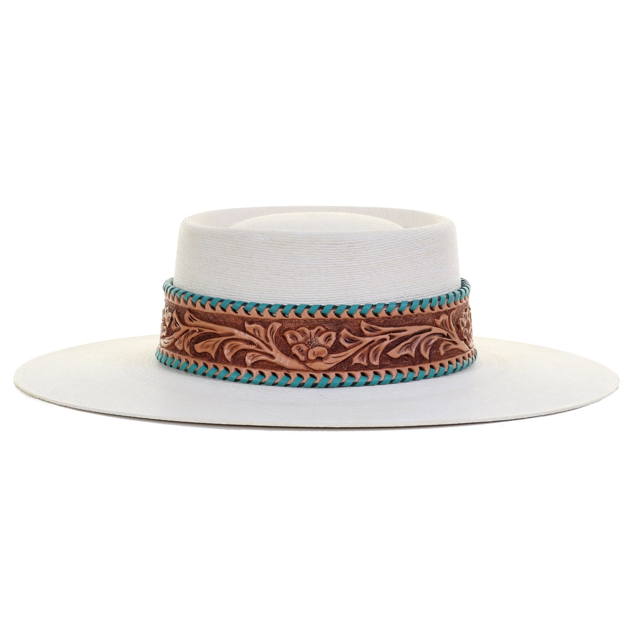 HATB02 - Floral Tooled Antique Finish Hat Band - Double J Saddlery