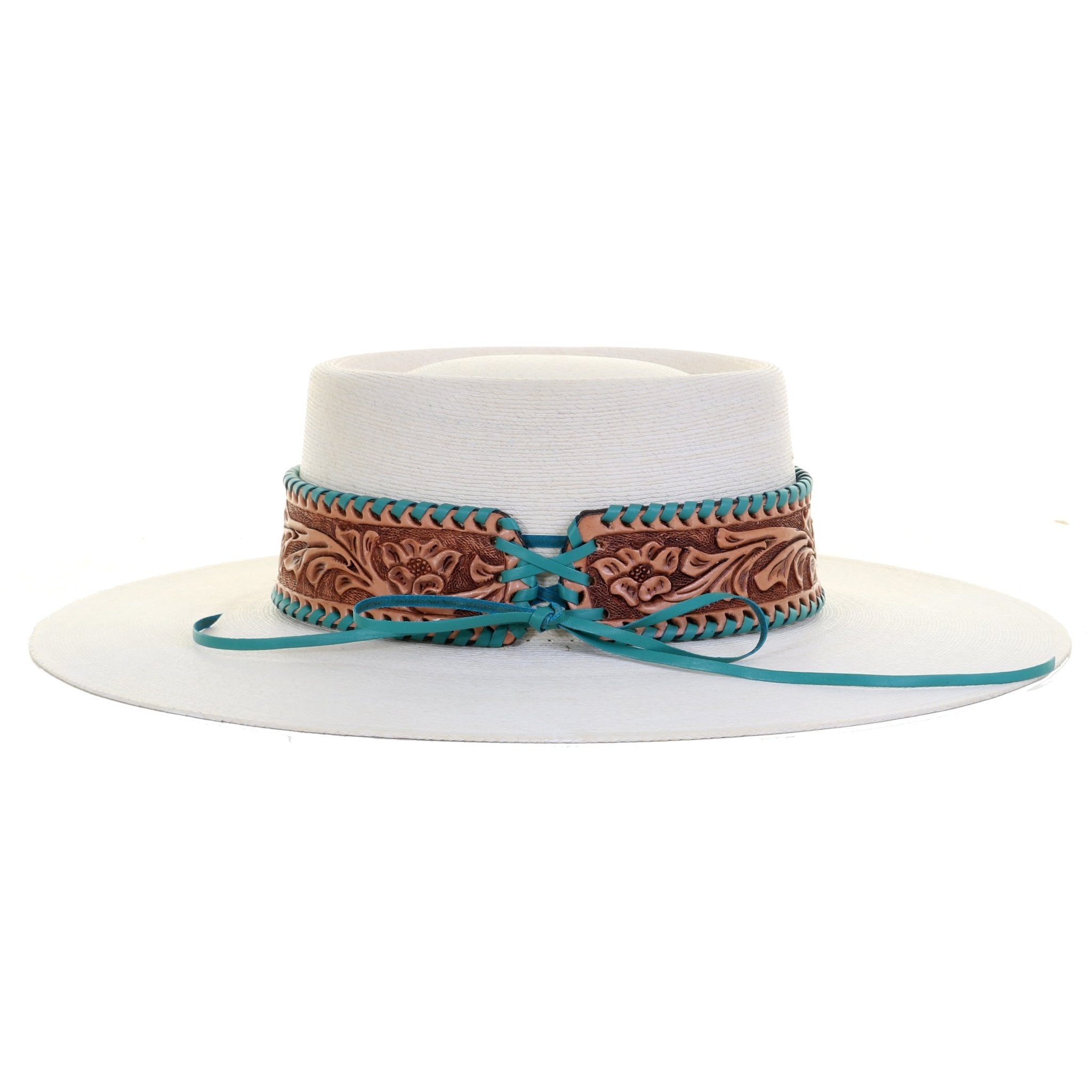 HATB02 - Floral Tooled Antique Finish Hat Band - Double J Saddlery