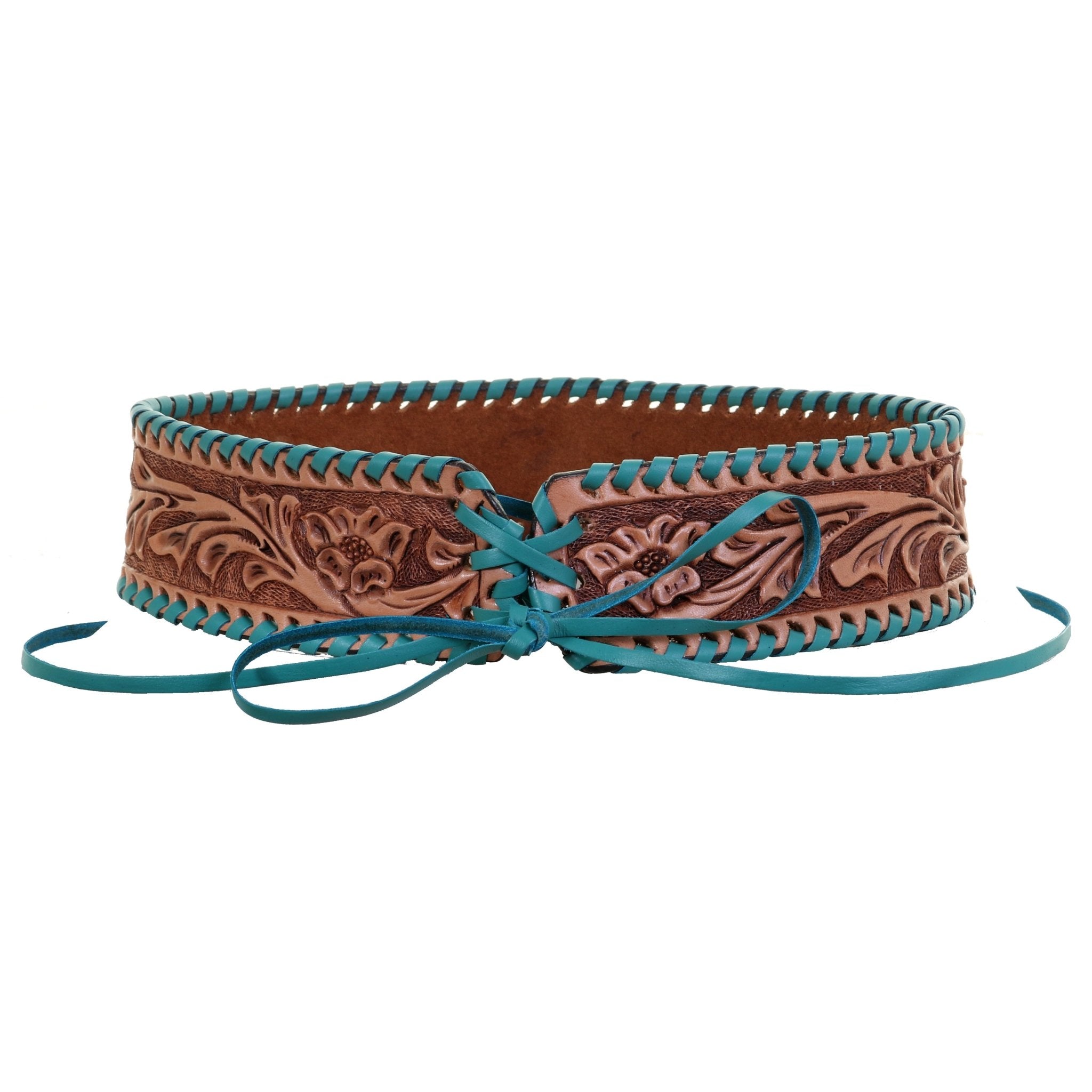 HATB02 - Floral Tooled Antique Finish Hat Band - Double J Saddlery