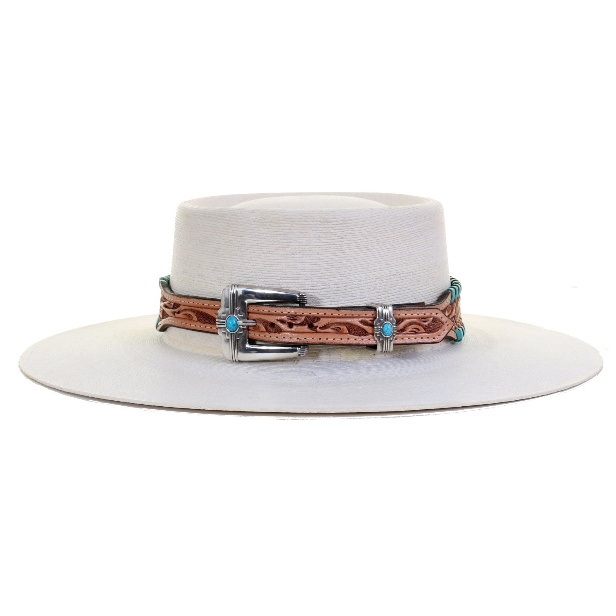 HATB03 - Feather Tooled Antique Finish Hat Band - Double J Saddlery