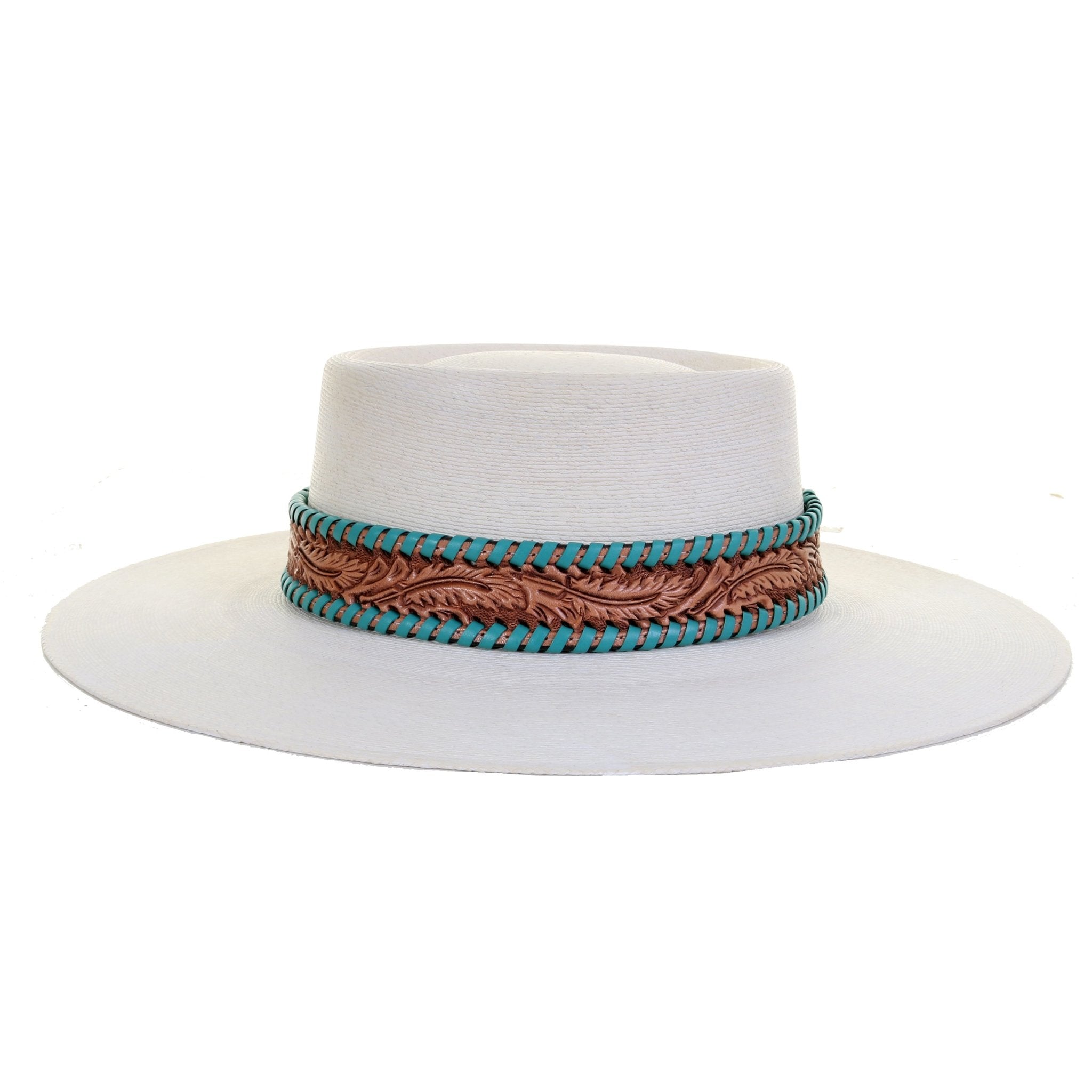HATB03 - Feather Tooled Antique Finish Hat Band - Double J Saddlery