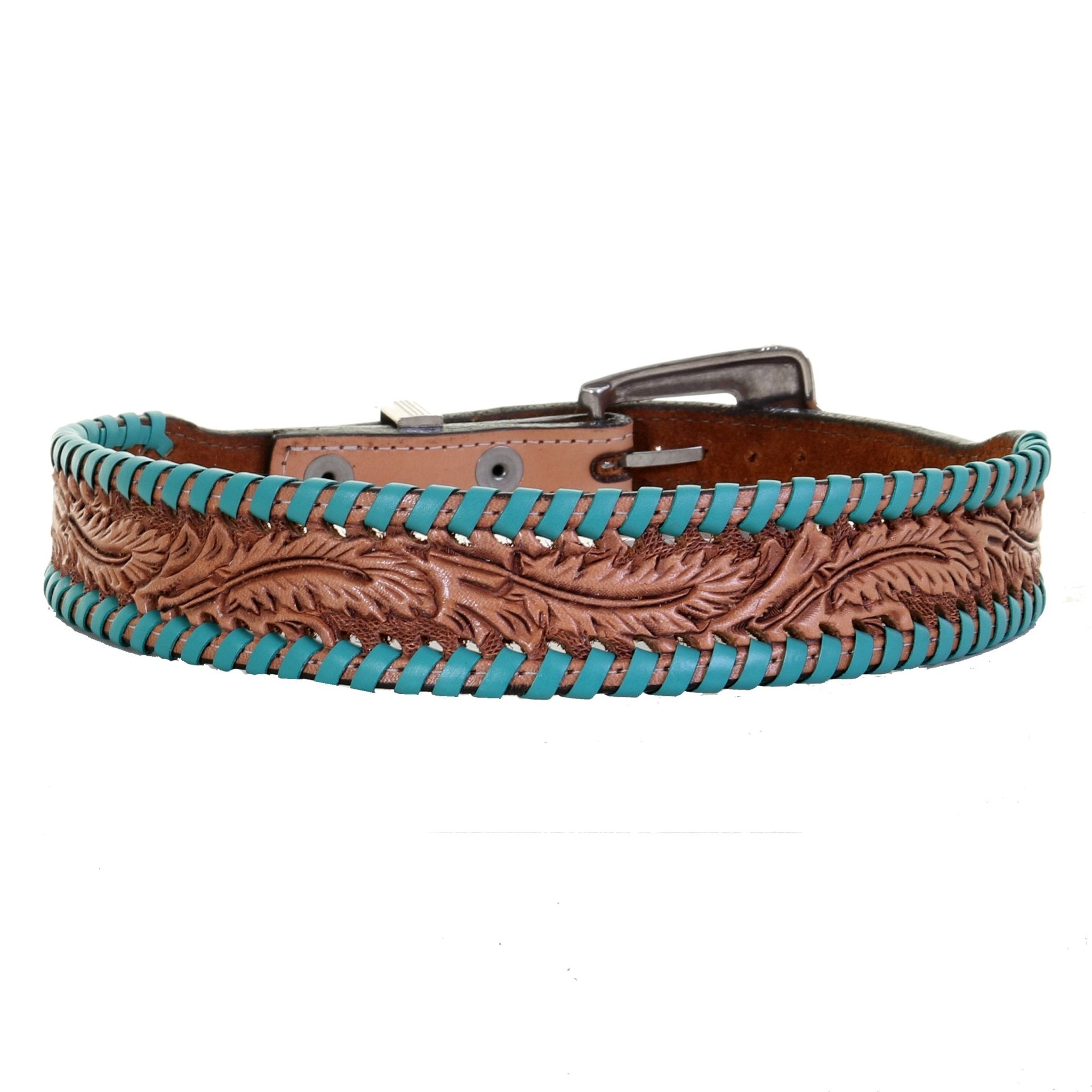HATB03 - Feather Tooled Antique Finish Hat Band - Double J Saddlery