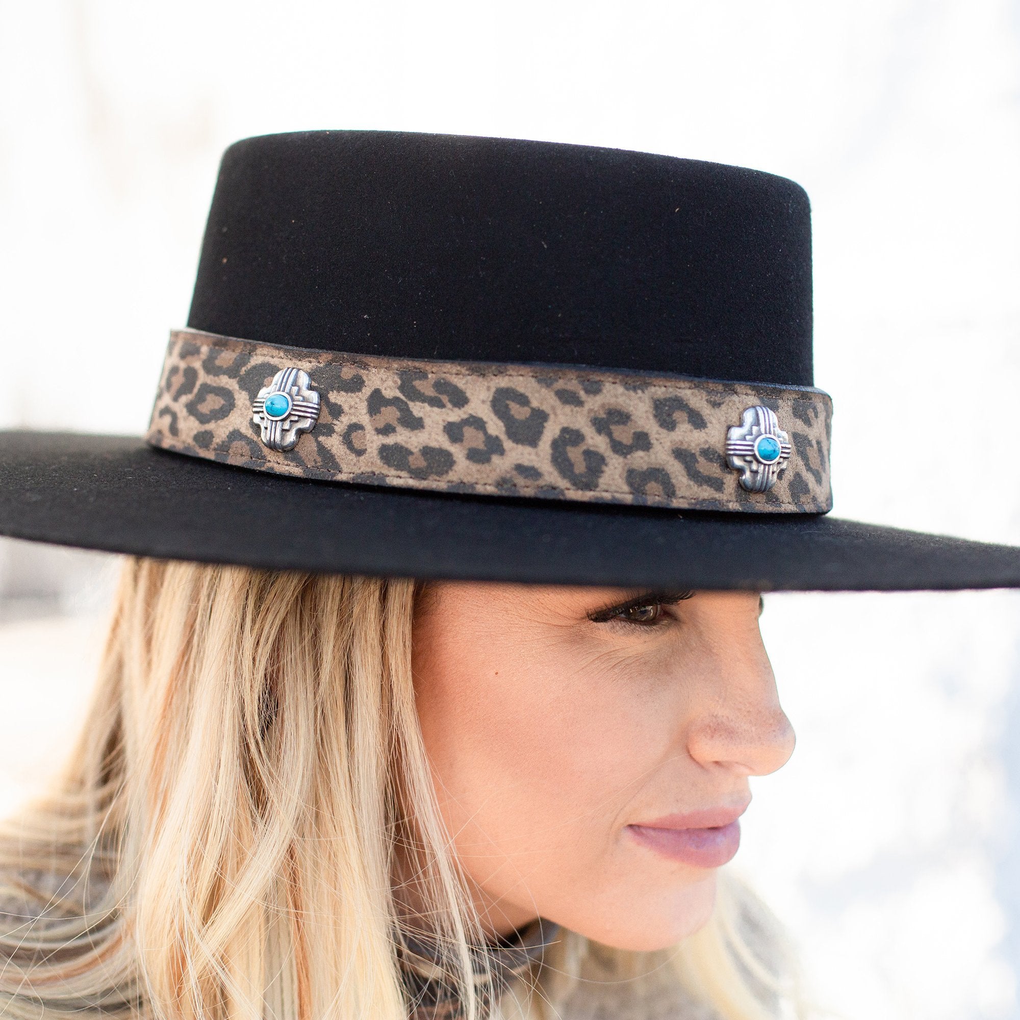 HATB05A - Leopard Suede Concho Hat Band - Double J Saddlery