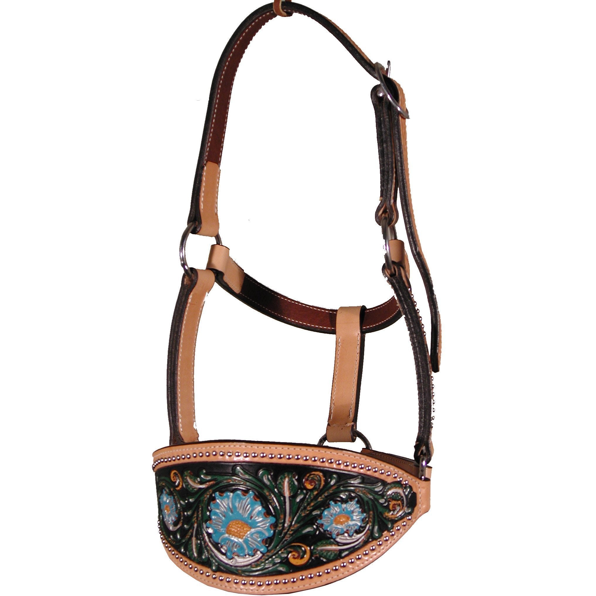HBH09 - Skirting Leather Painted Tooled Bronc Halter - Double J Saddlery