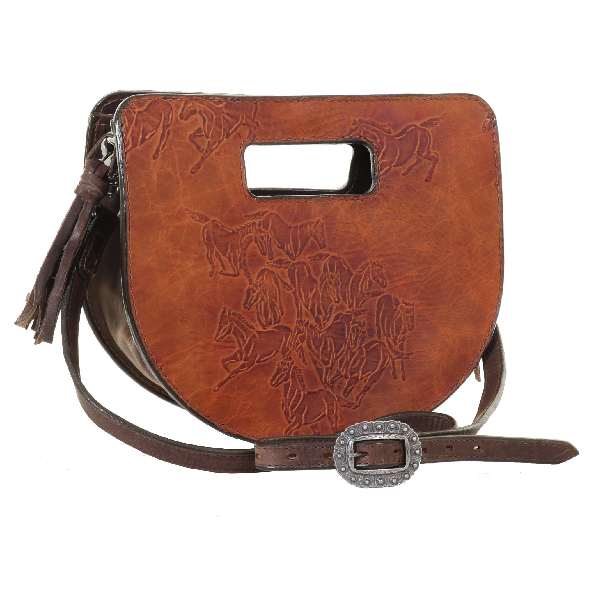 HCC12 - Saddle Tan Wild Horses Half Circle Clutch - Double J Saddlery
