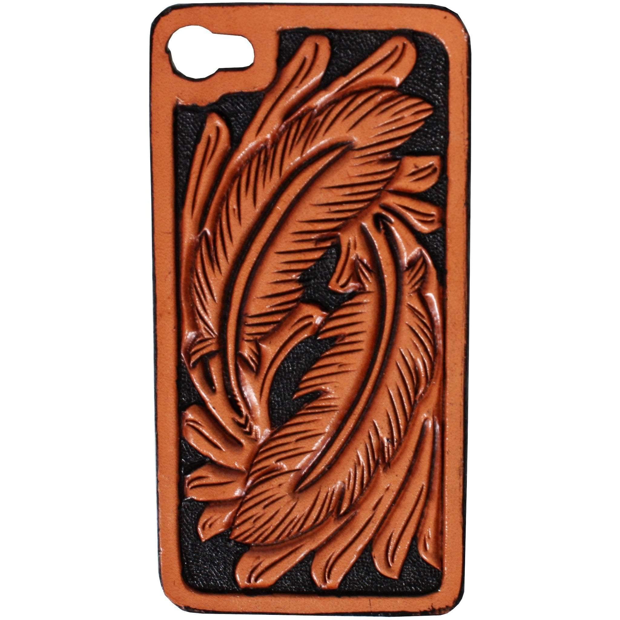 HPC18 - Natural Leather Feather Tooled iPhone Case - Double J Saddlery