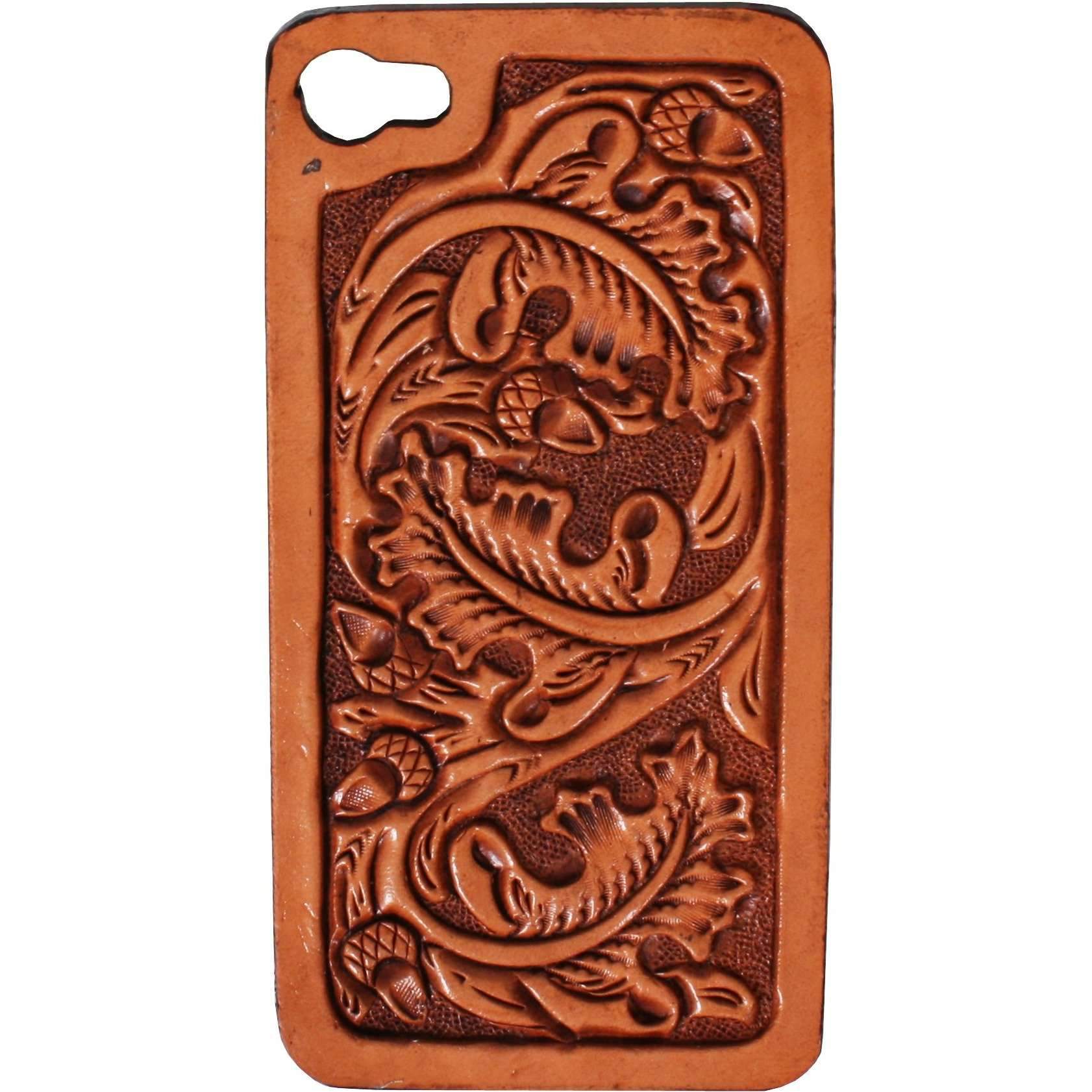 HPC21 - Natural Leather Tooled iPhone Case - Double J Saddlery