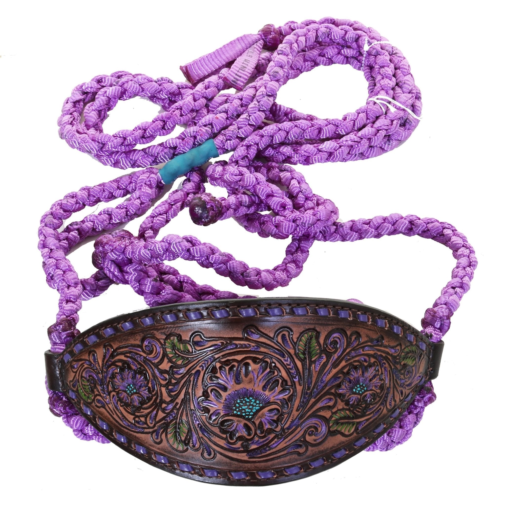 HRH47 - Brown Vintage Floral Tooled Rope Halter - Double J Saddlery