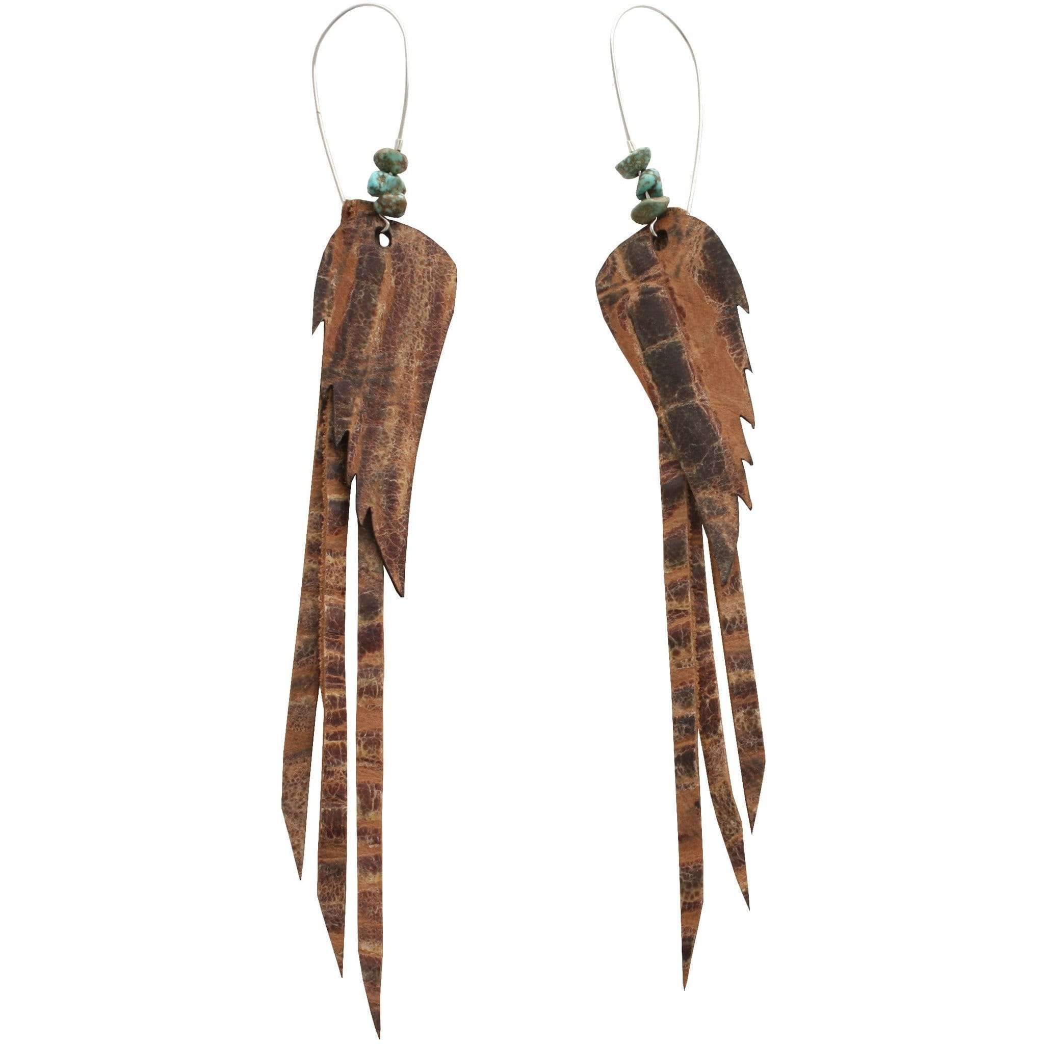 J75 - Sterling Kidney Oak Tan Leather Earrings - Double J Saddlery