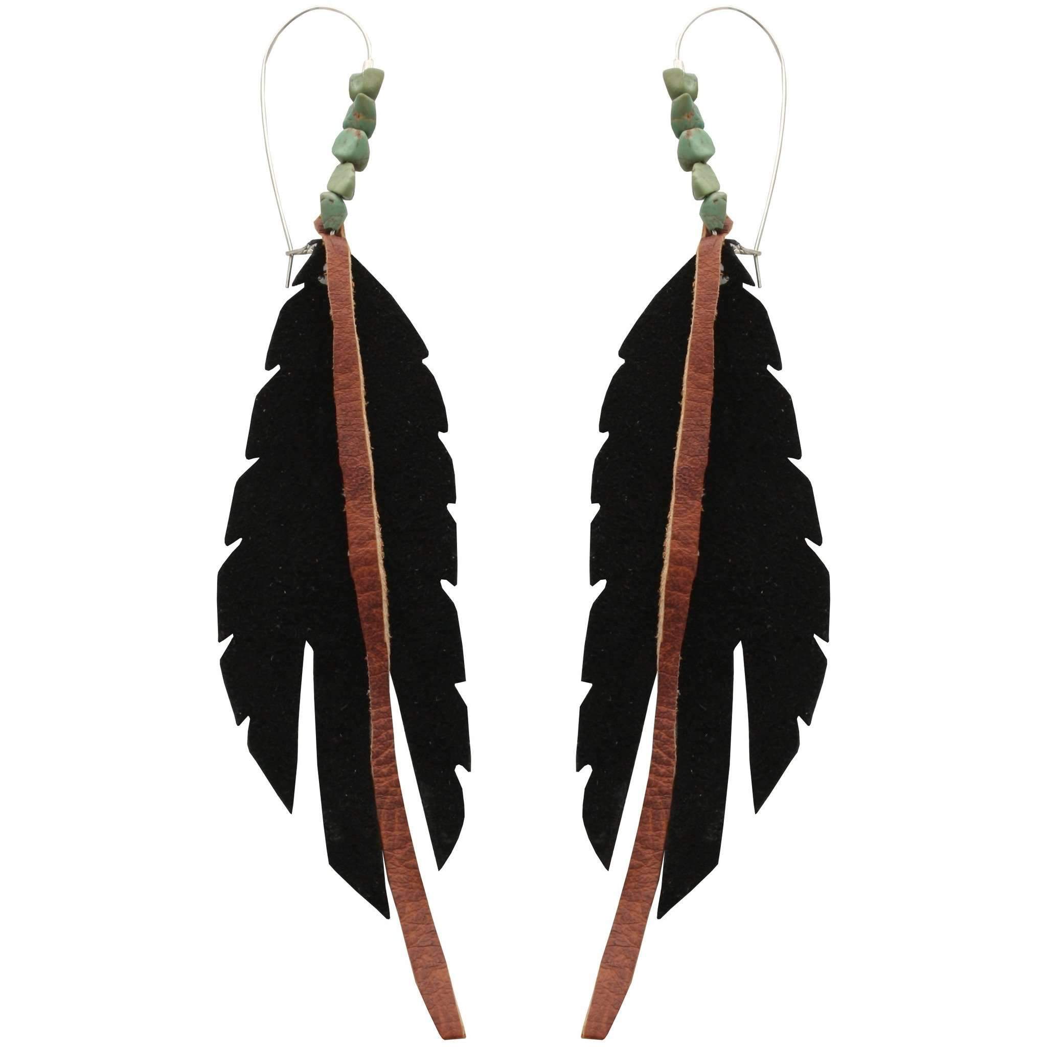 J77 - Sterling Kidney Black Suede Feather Earrings - Double J Saddlery