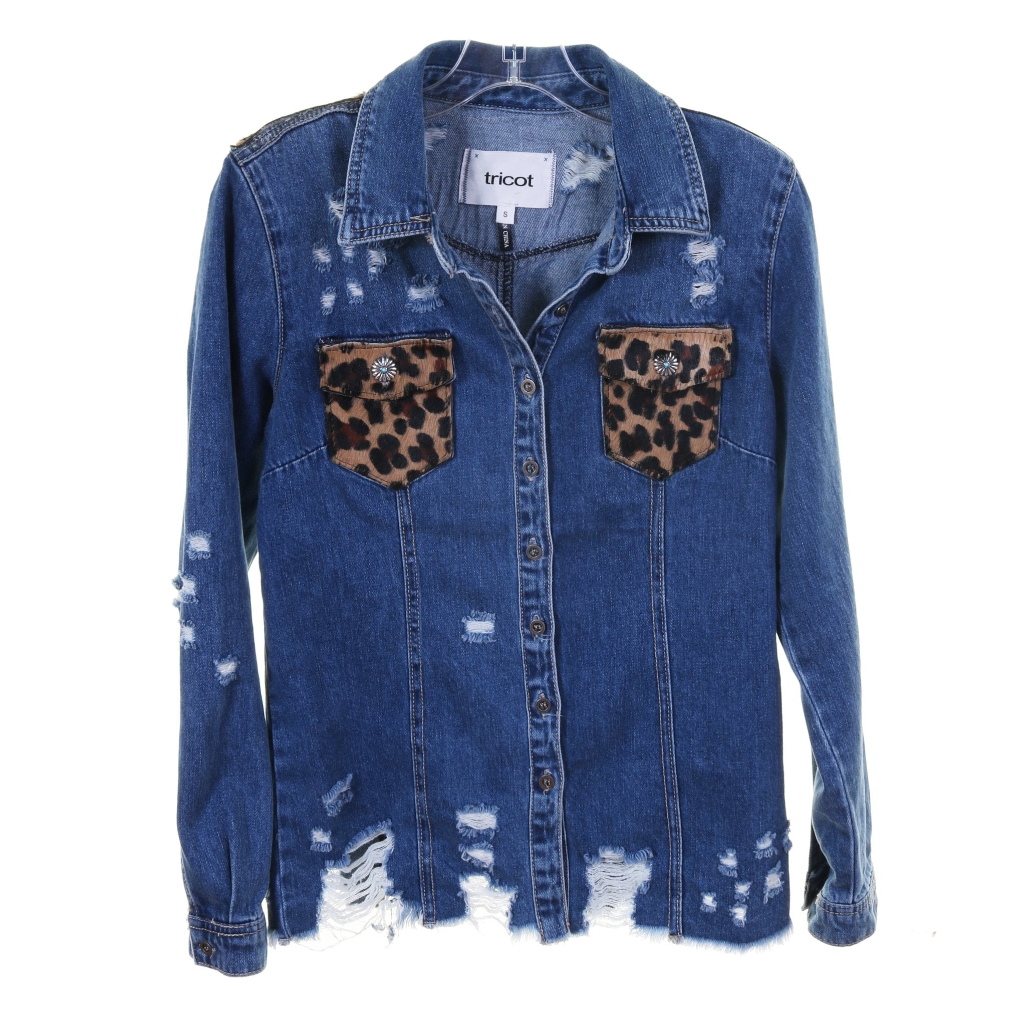 JACKET13 - Denim Jacket with Leopard Hair - Double J Saddlery