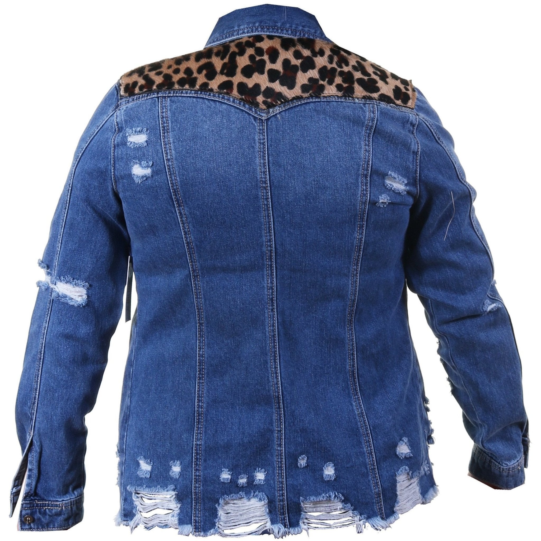 JACKET13 - Denim Jacket with Leopard Hair - Double J Saddlery