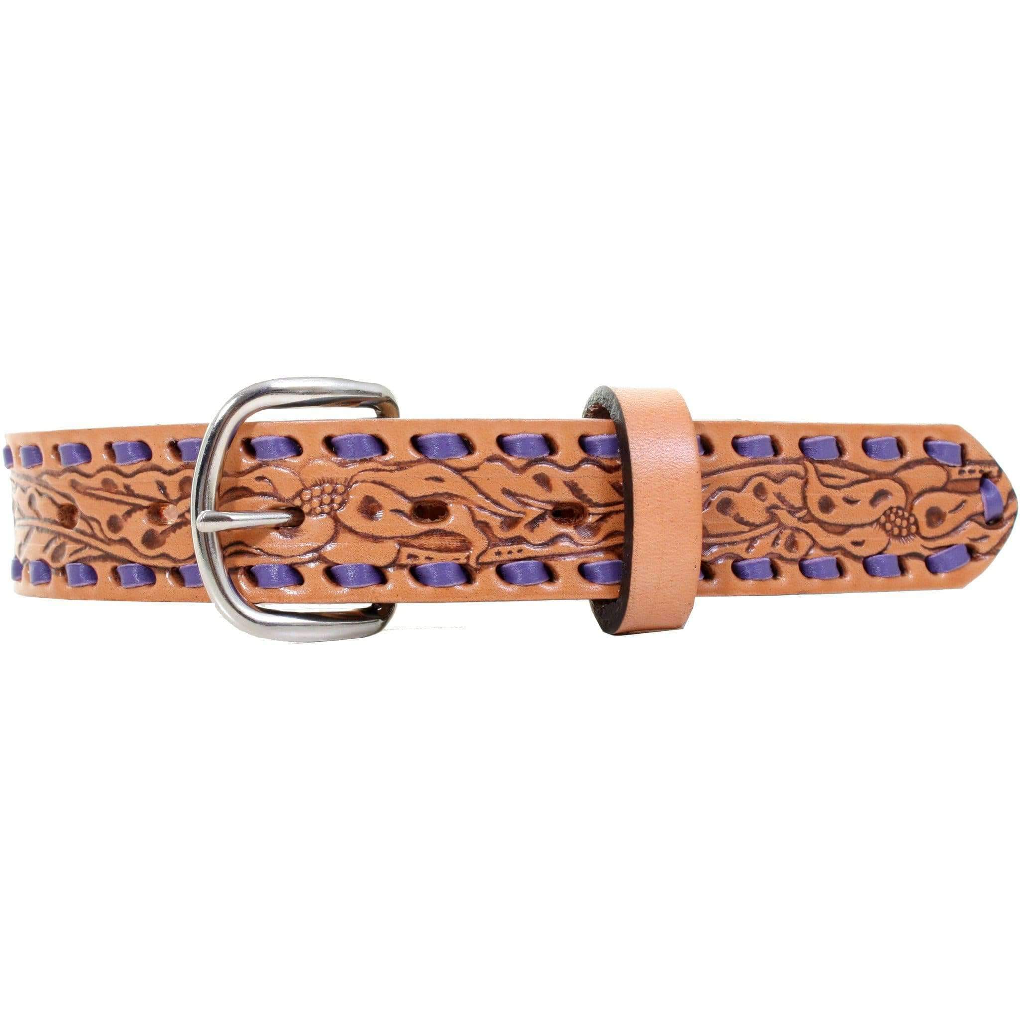 KB18 - FAST SHIP Natural Leather Tooled Kids Belt w/Initials - Double J Saddlery
