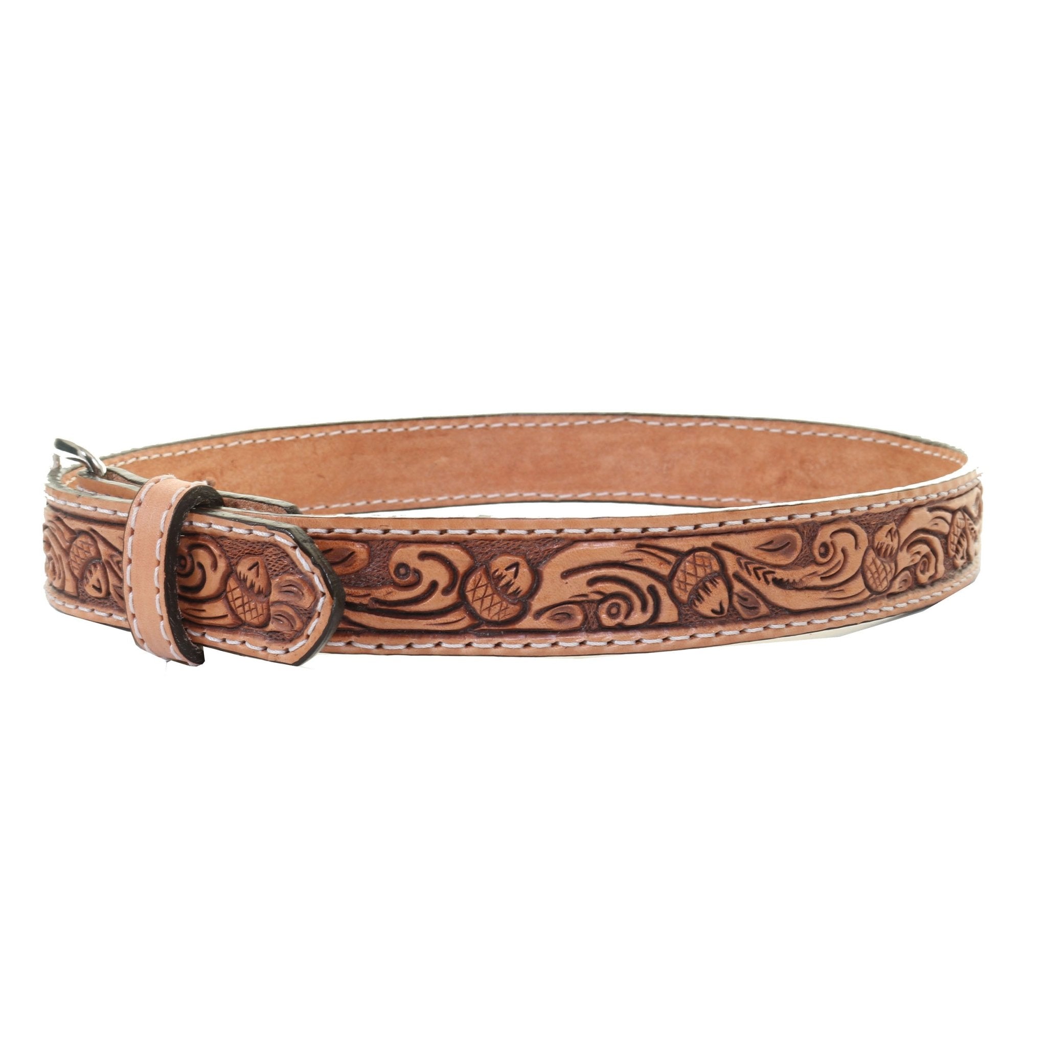 KB31 - Natural Leather Tooled Kids Belt - Double J Saddlery