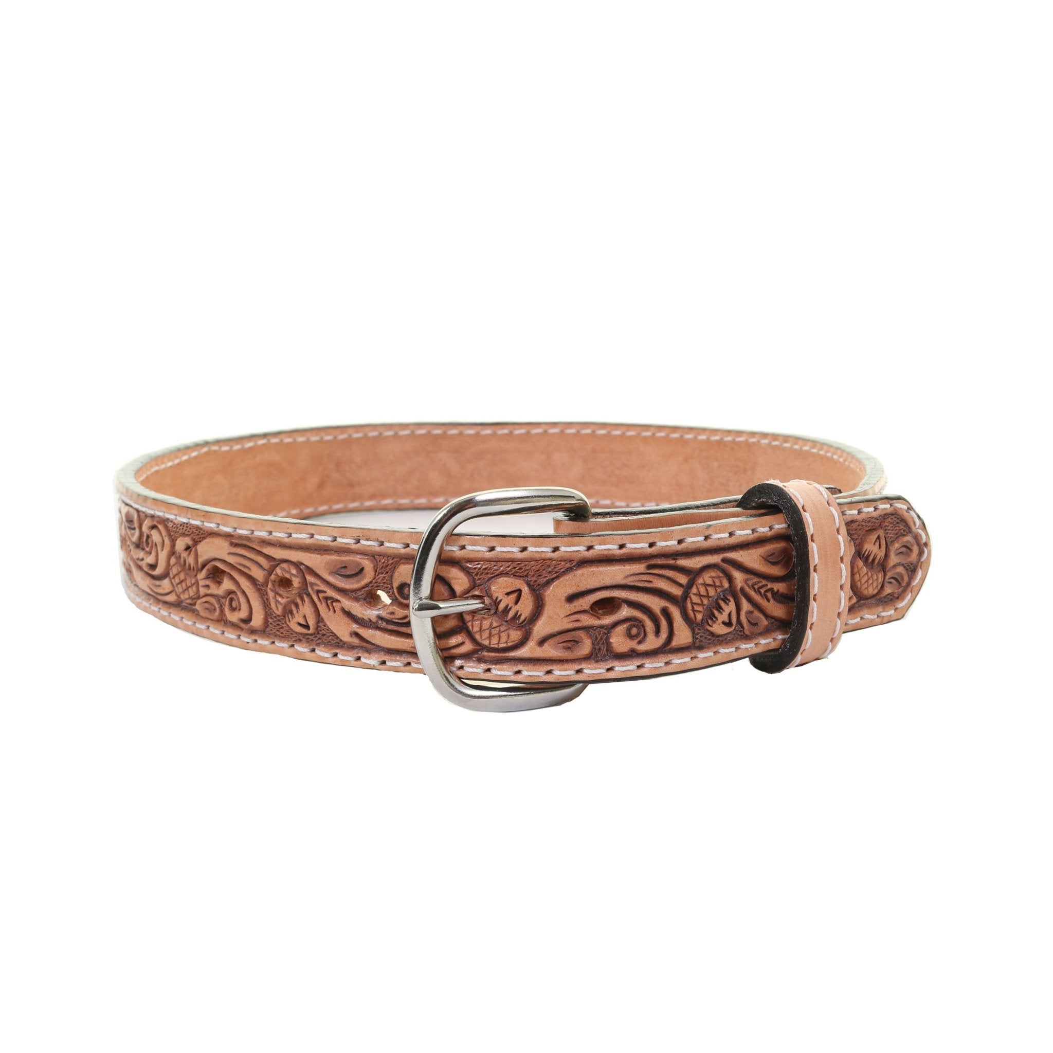 KB31 - Natural Leather Tooled Kids Belt - Double J Saddlery