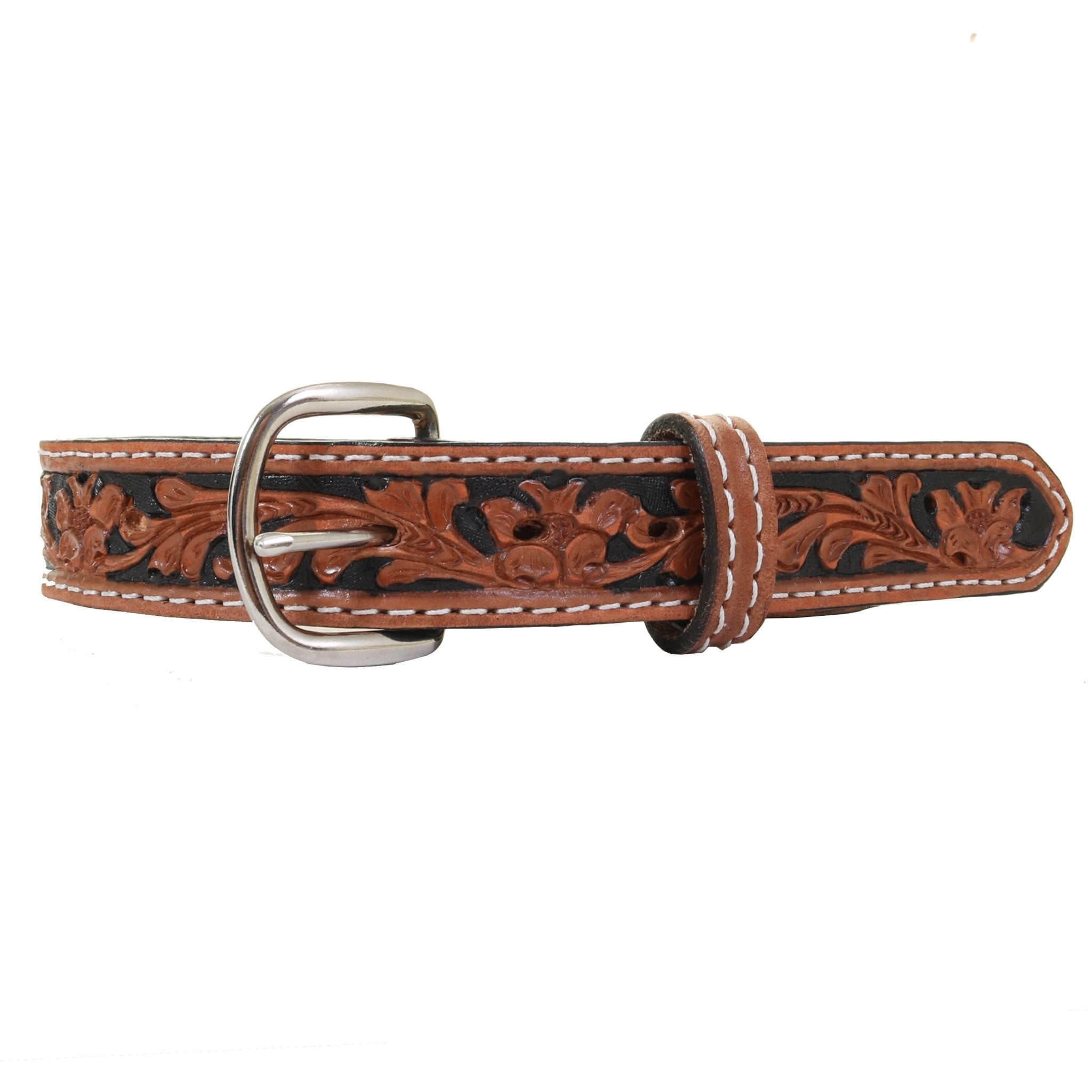 KB32 - Pecan Vintage Tooled Kids Belt - Double J Saddlery