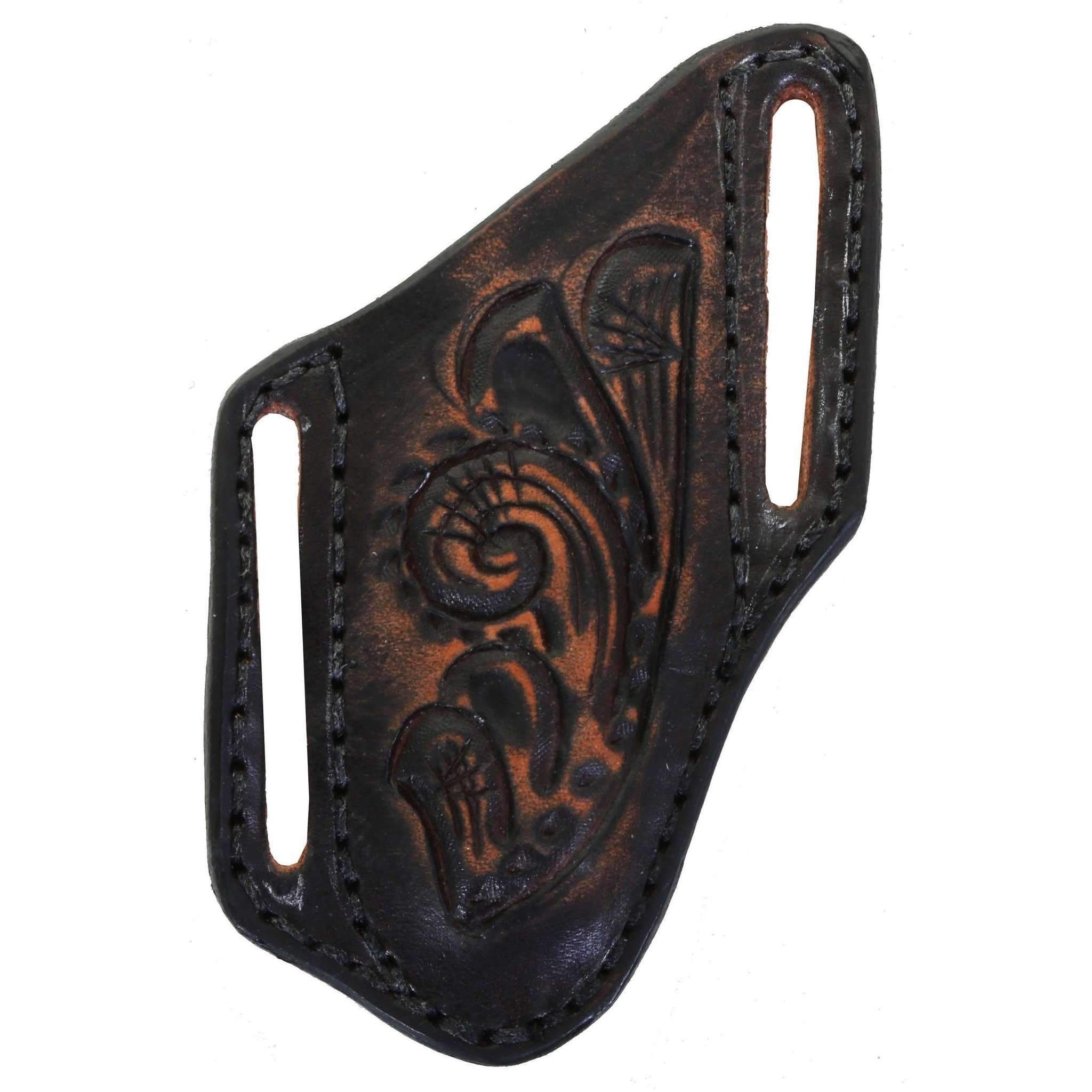 KS40 - Black Vintage Tooled Knife Scabbard - Double J Saddlery