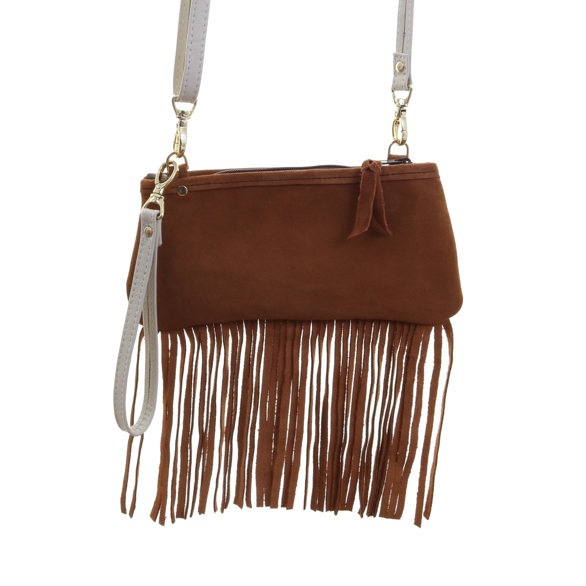 LC104F - Toast Suede Little Clutch w/ Fringe - Double J Saddlery