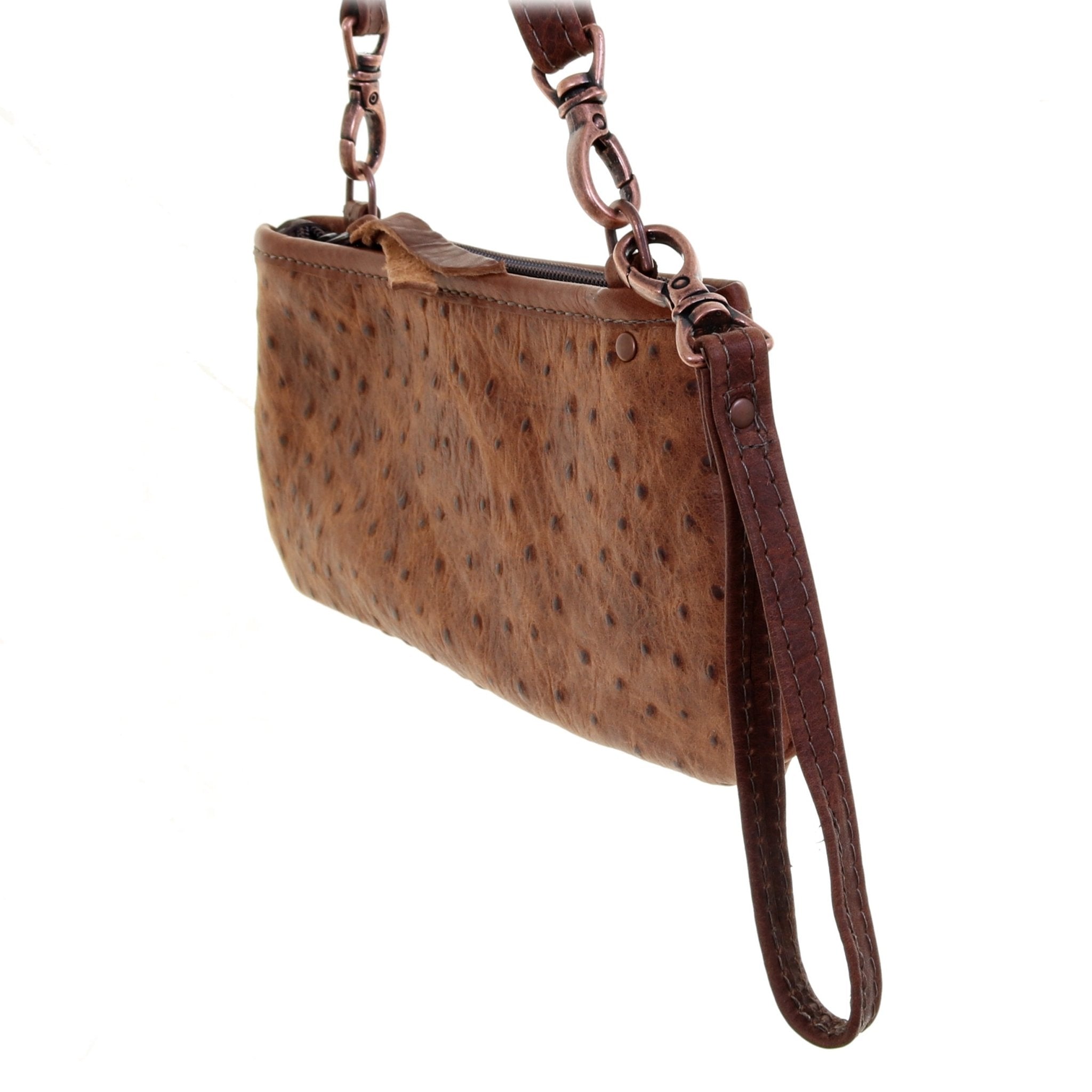 LC74 - Vintage Cognac Ostrich Print Little Clutch - Double J Saddlery