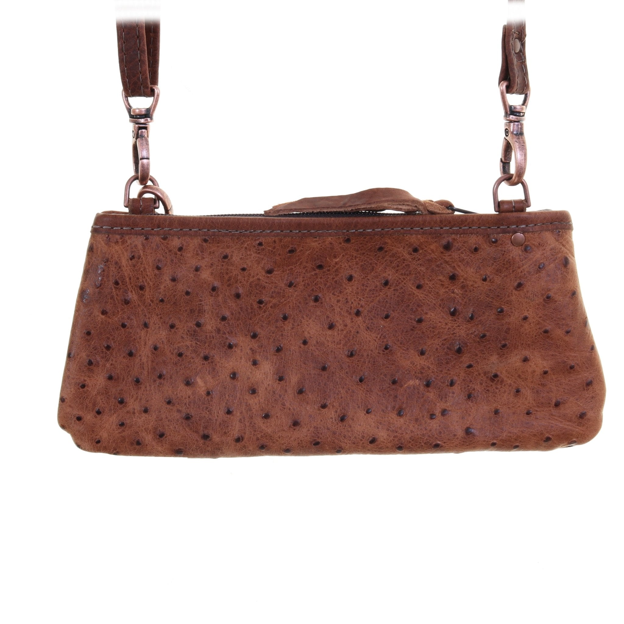LC74 - Vintage Cognac Ostrich Print Little Clutch - Double J Saddlery