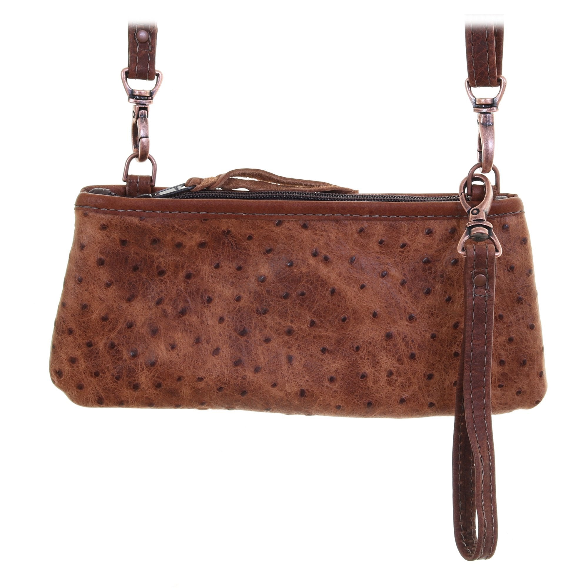 LC74 - Vintage Cognac Ostrich Print Little Clutch - Double J Saddlery