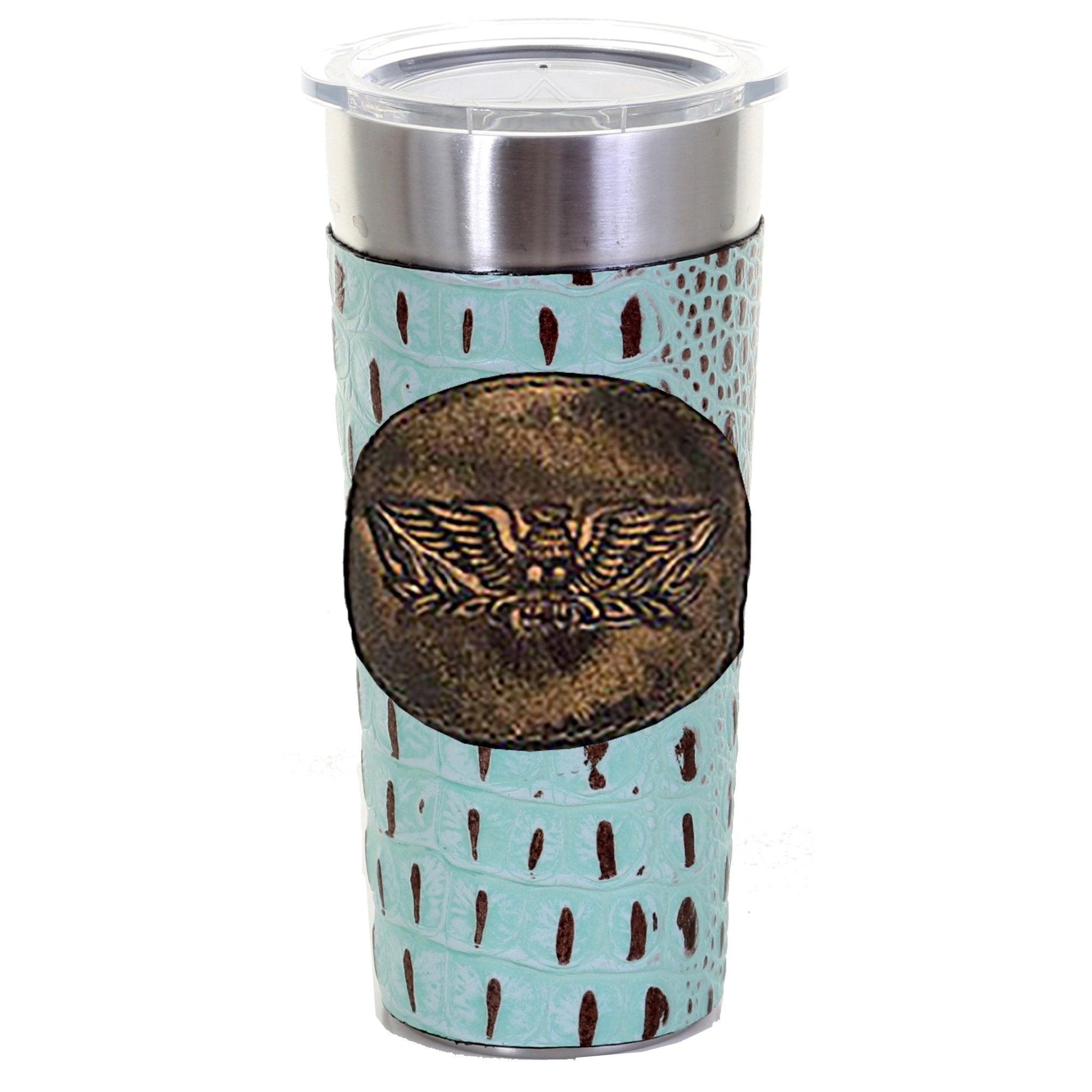 LEATHERWRAP02 - Mint Chocolate Gator Print Leather Wrap - *EXCLUSIVE PLAQUE OPTIONS - Double J Saddlery