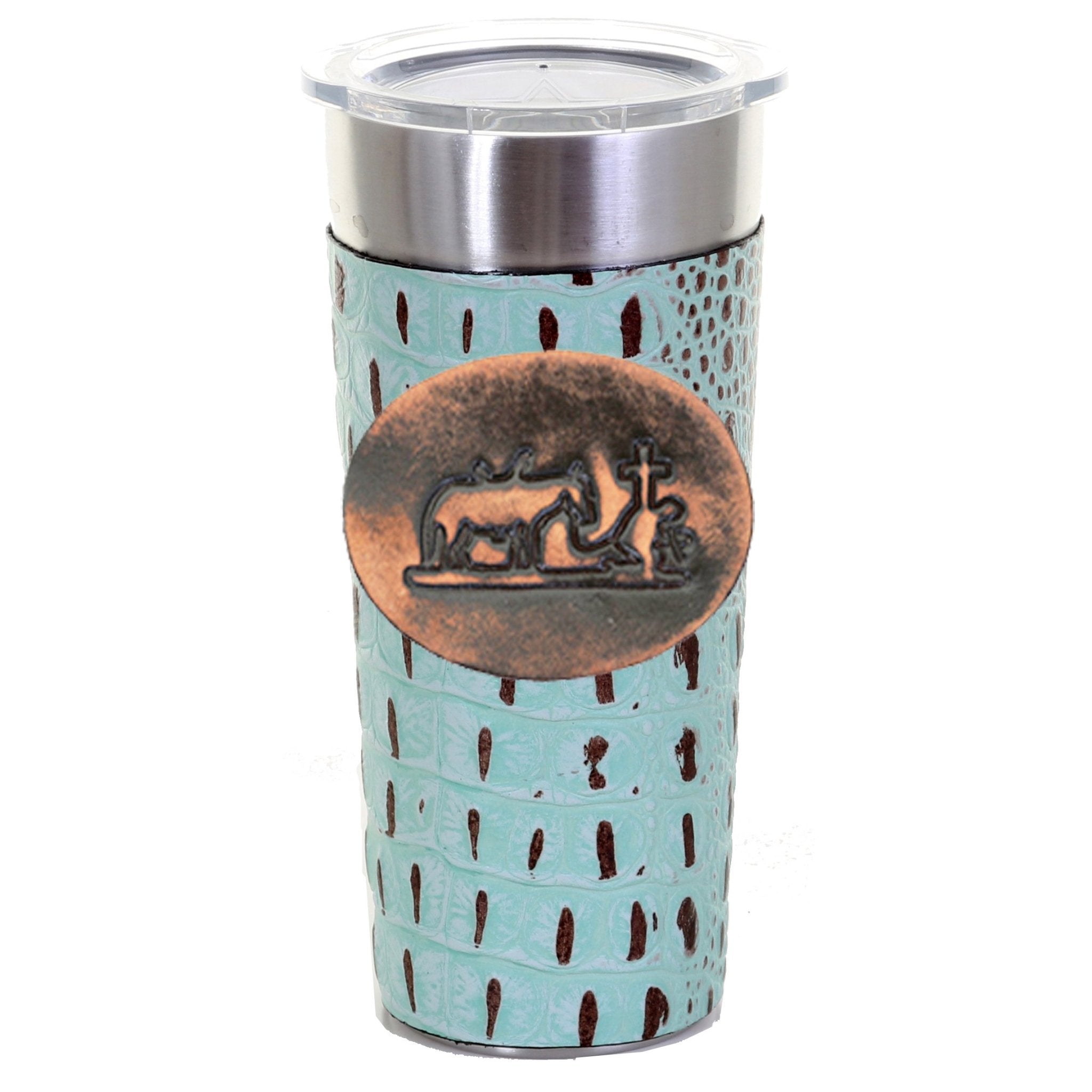 LEATHERWRAP02 - Mint Chocolate Gator Print Leather Wrap - *EXCLUSIVE PLAQUE OPTIONS - Double J Saddlery