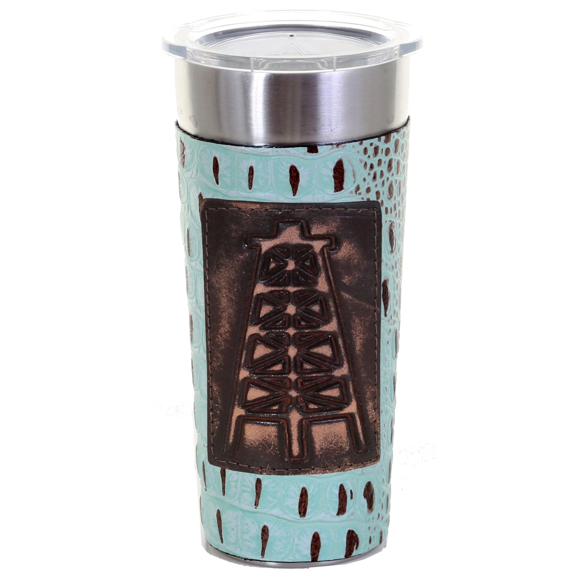 LEATHERWRAP02 - Mint Chocolate Gator Print Leather Wrap - *EXCLUSIVE PLAQUE OPTIONS - Double J Saddlery