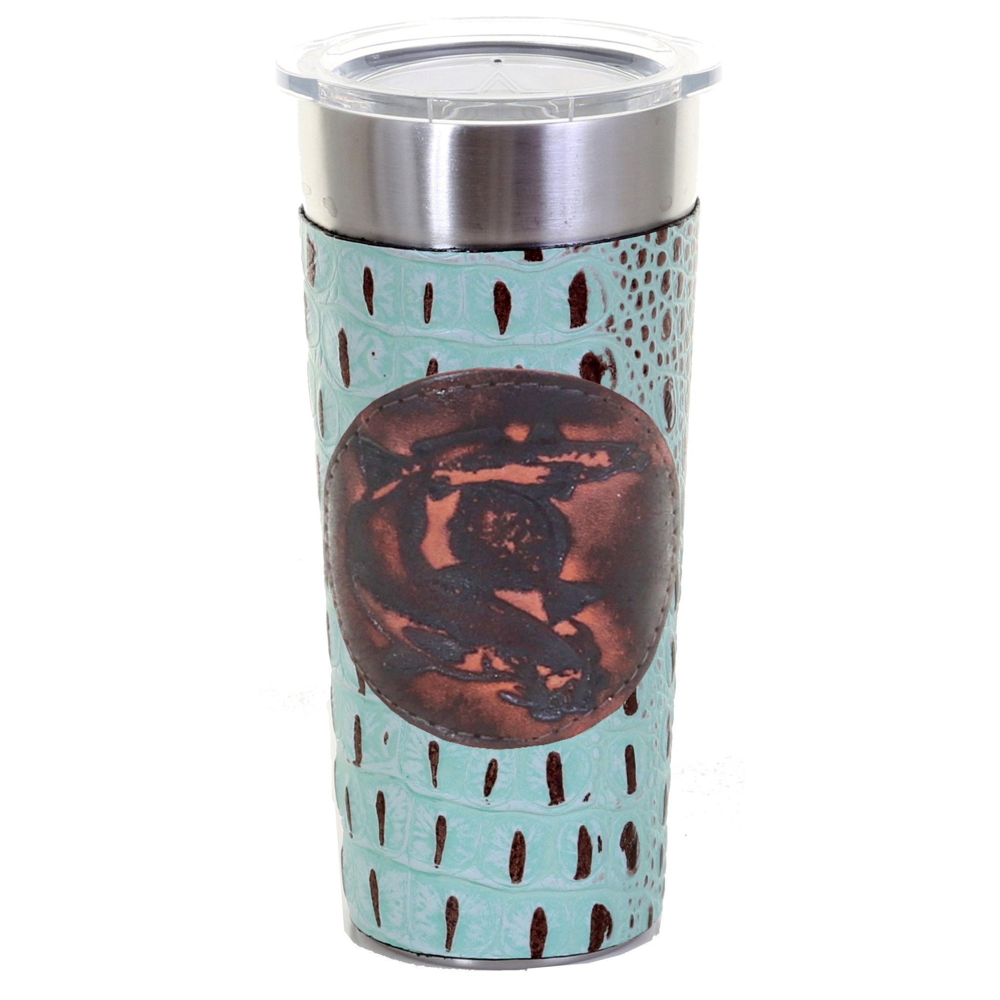 LEATHERWRAP02 - Mint Chocolate Gator Print Leather Wrap - *EXCLUSIVE PLAQUE OPTIONS - Double J Saddlery