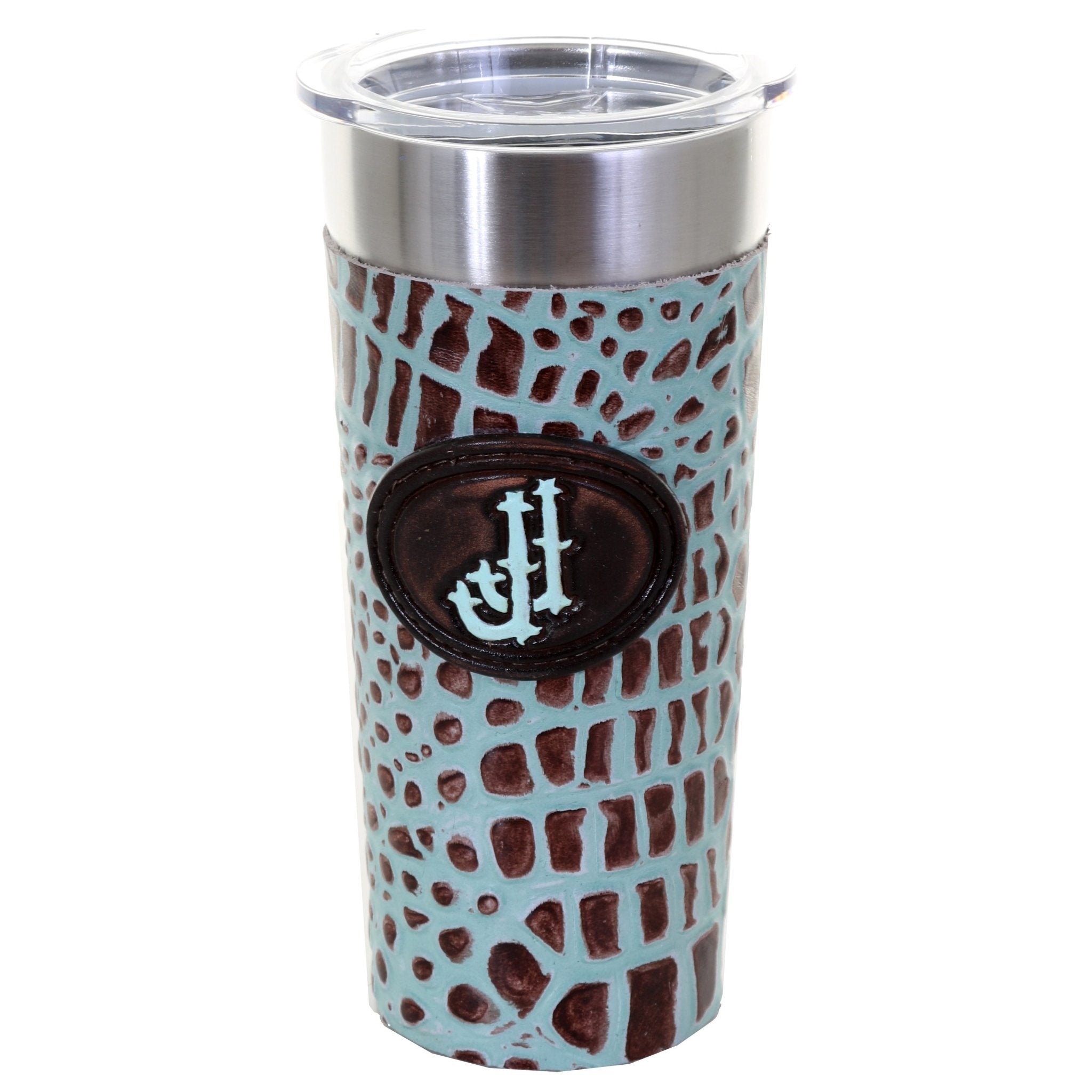 LEATHERWRAP02 - Mint Chocolate Gator Print Leather Wrap - *EXCLUSIVE PLAQUE OPTIONS - Double J Saddlery