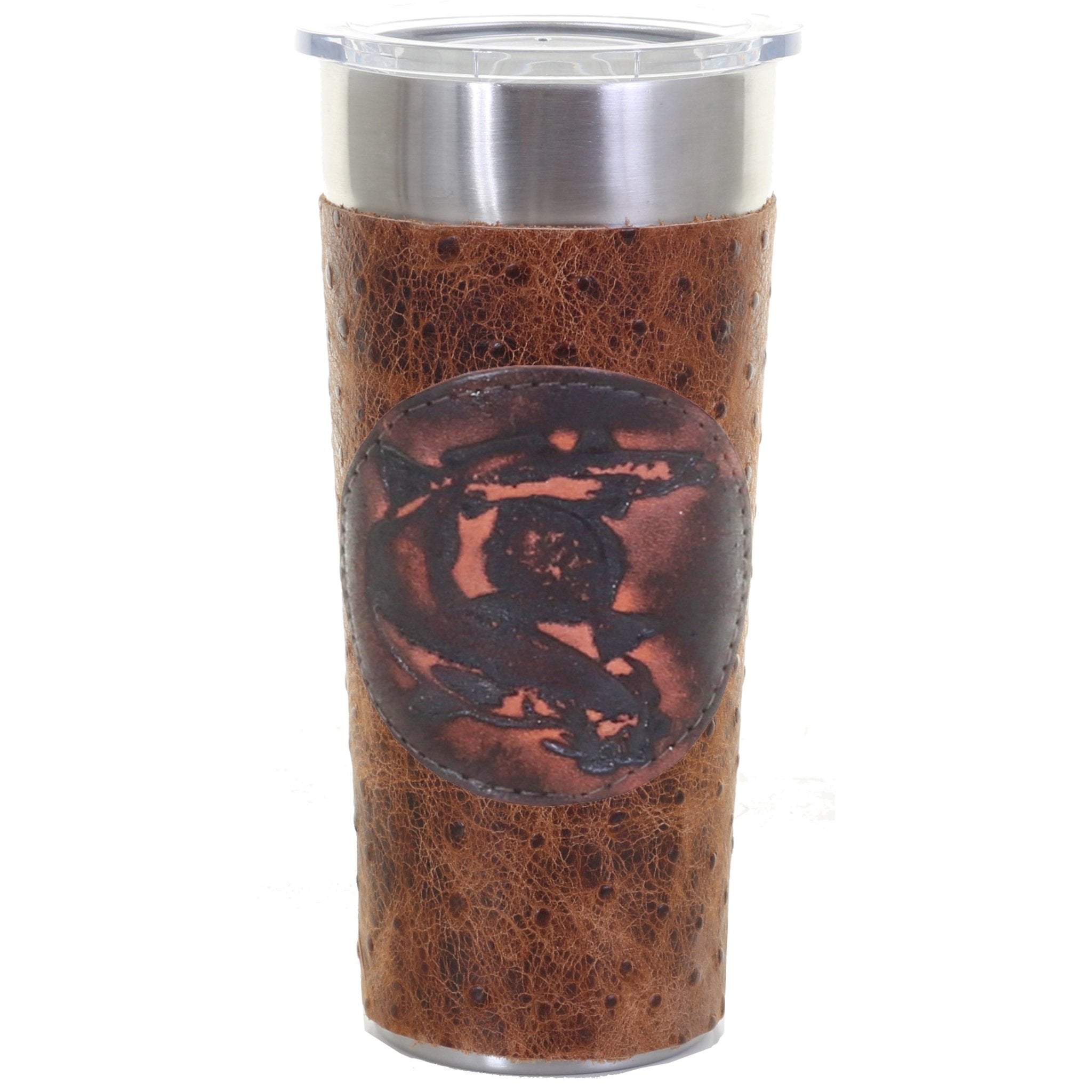 LEATHERWRAP05 - Vintage Ostrich Print Leather Wrap - *EXCLUSIVE PLAQUE OPTIONS - Double J Saddlery