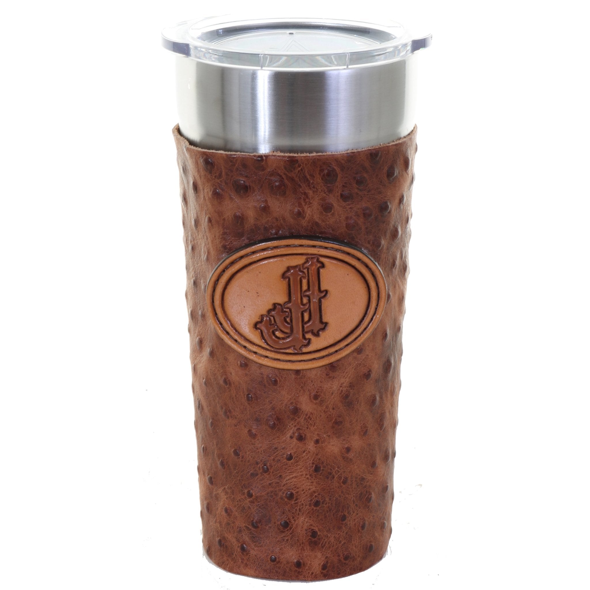 LEATHERWRAP05 - Vintage Ostrich Print Leather Wrap - *EXCLUSIVE PLAQUE OPTIONS - Double J Saddlery