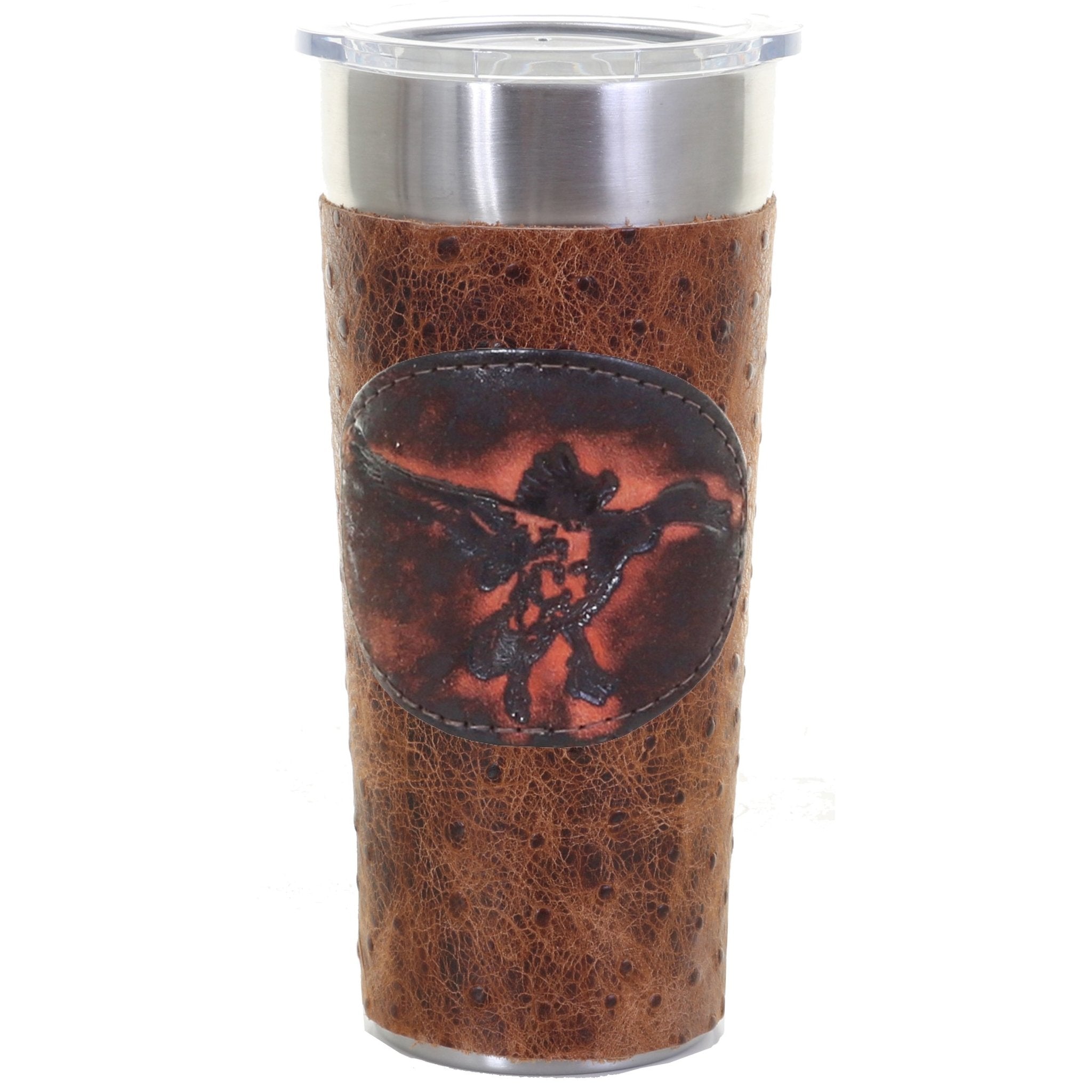 LEATHERWRAP05 - Vintage Ostrich Print Leather Wrap - *EXCLUSIVE PLAQUE OPTIONS - Double J Saddlery