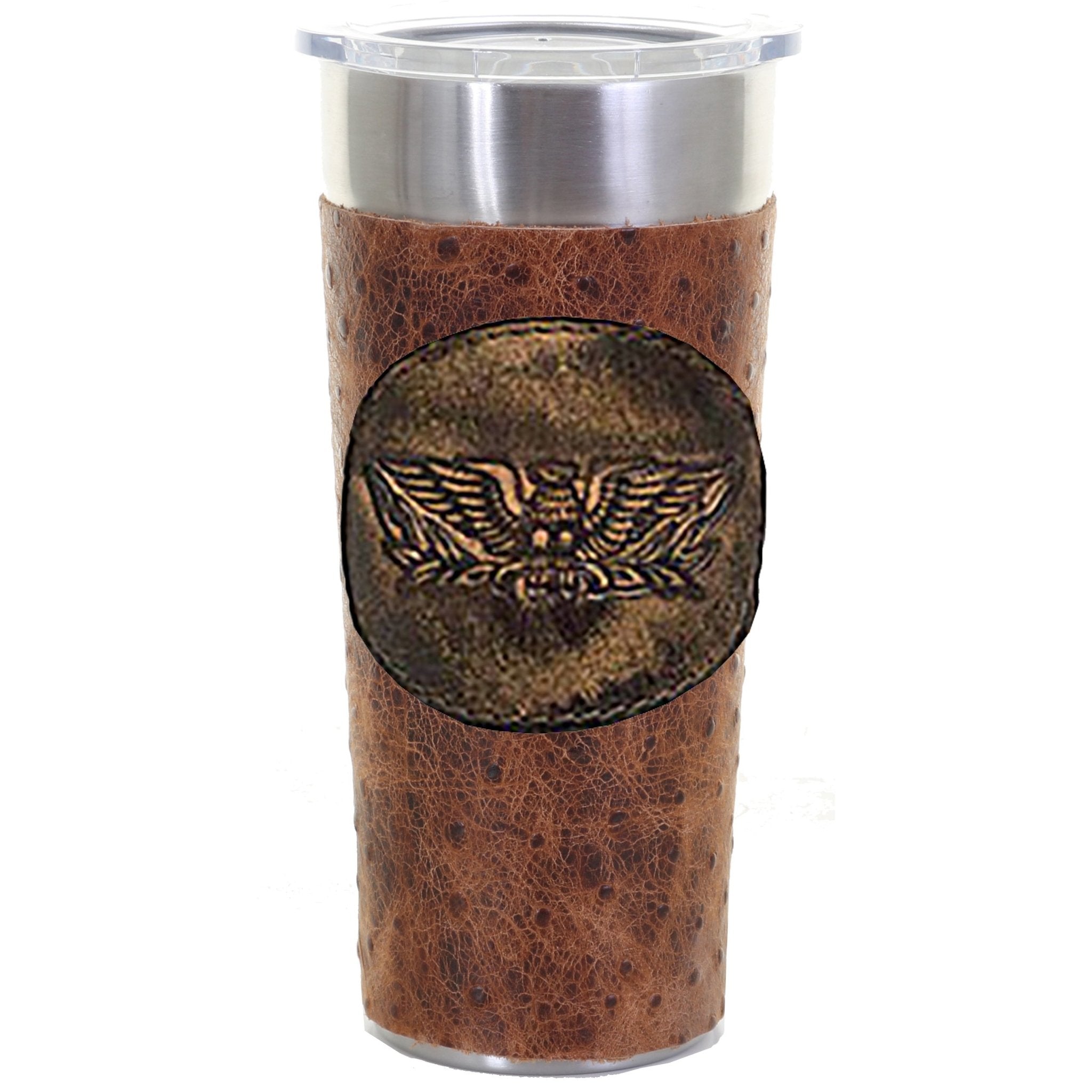 LEATHERWRAP05 - Vintage Ostrich Print Leather Wrap - *EXCLUSIVE PLAQUE OPTIONS - Double J Saddlery